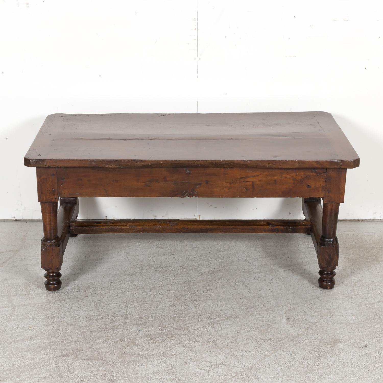 18th Century French Country Solid Walnut Coffee Table with Drawer 14