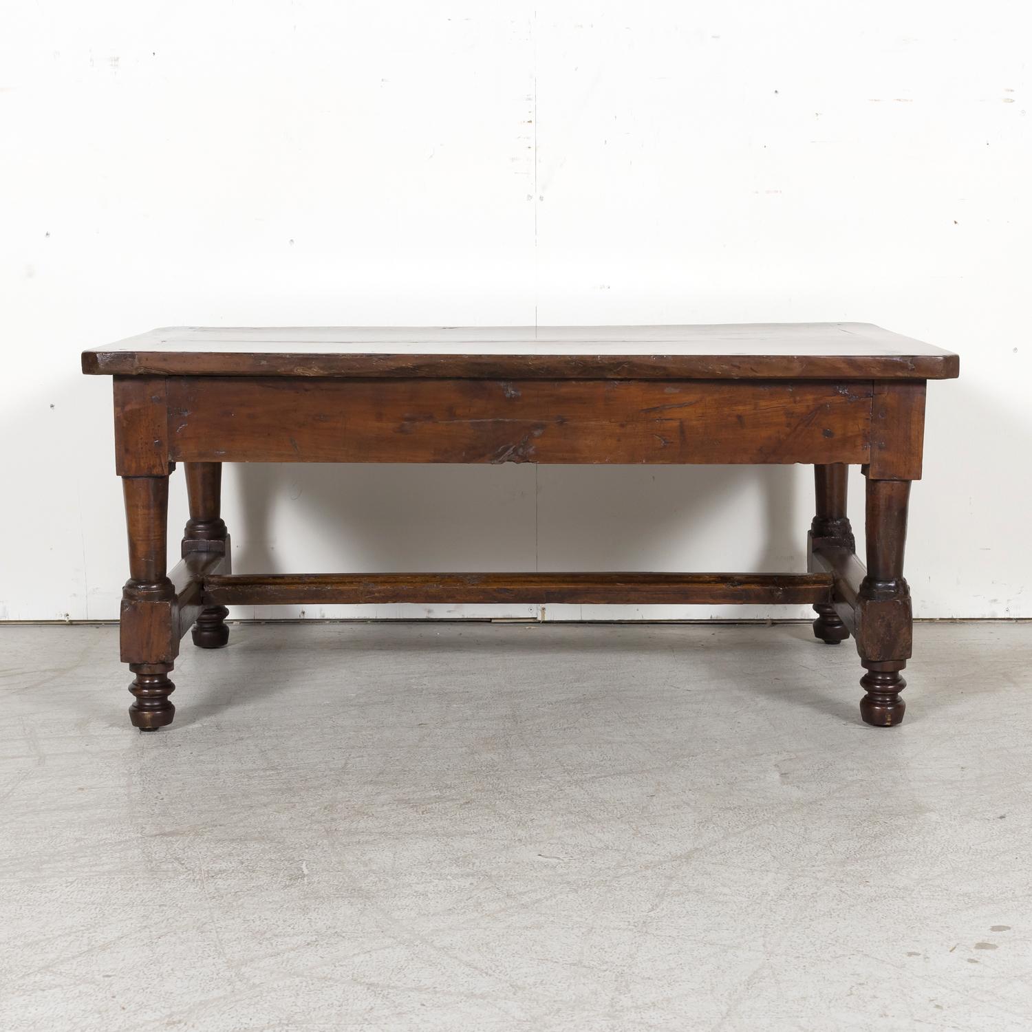 18th Century French Country Solid Walnut Coffee Table with Drawer 15