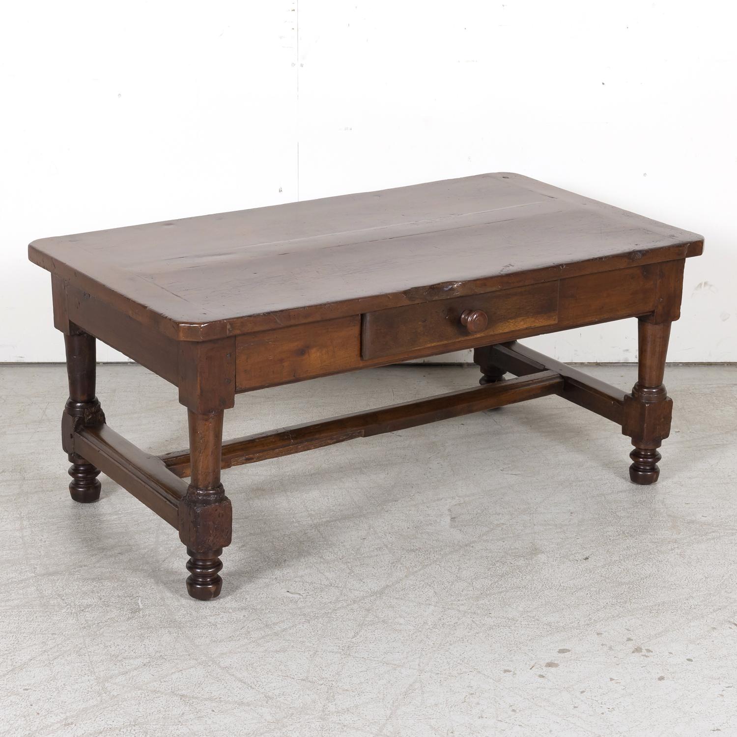 18th Century and Earlier 18th Century French Country Solid Walnut Coffee Table with Drawer