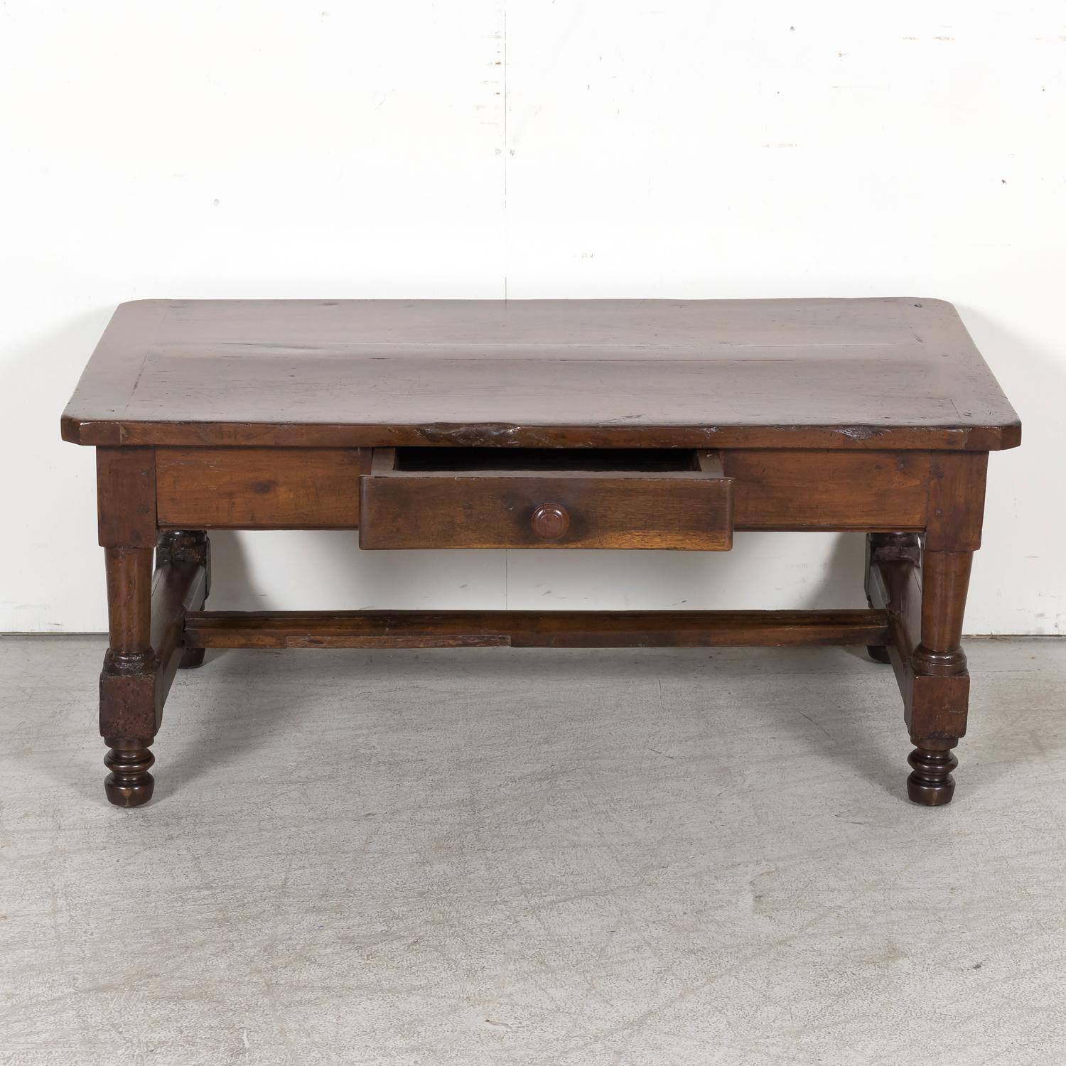 18th Century French Country Solid Walnut Coffee Table with Drawer 2