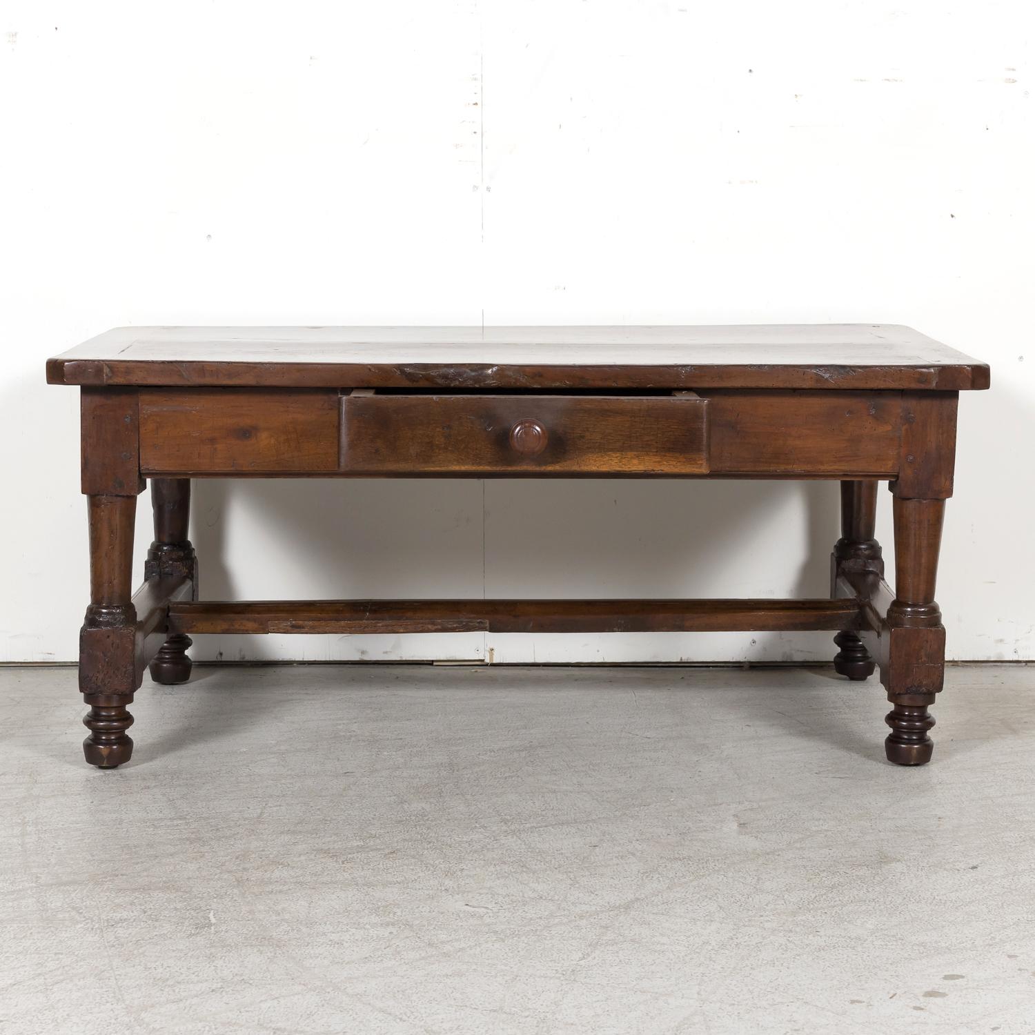 18th Century French Country Solid Walnut Coffee Table with Drawer 3