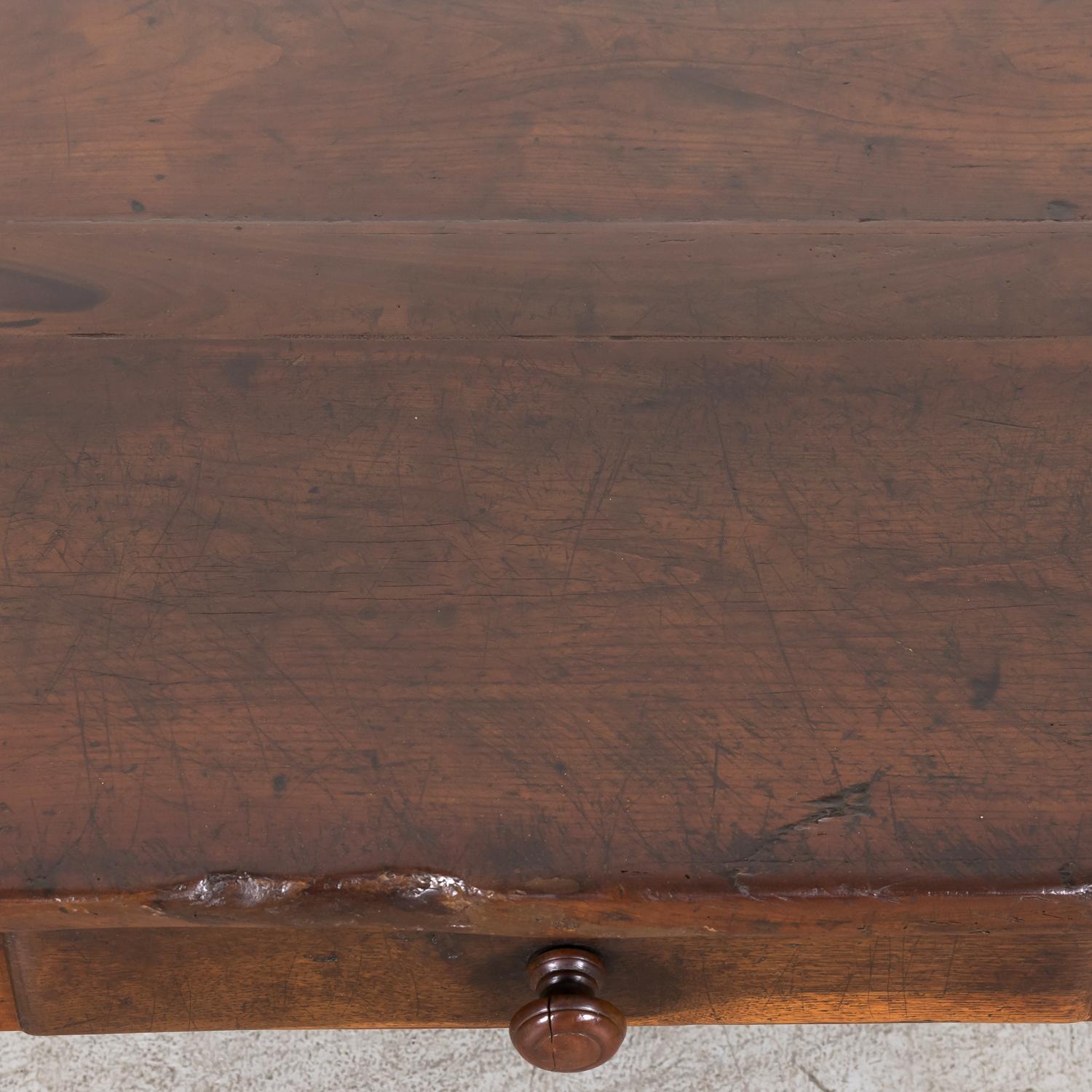 18th Century French Country Solid Walnut Coffee Table with Drawer 4