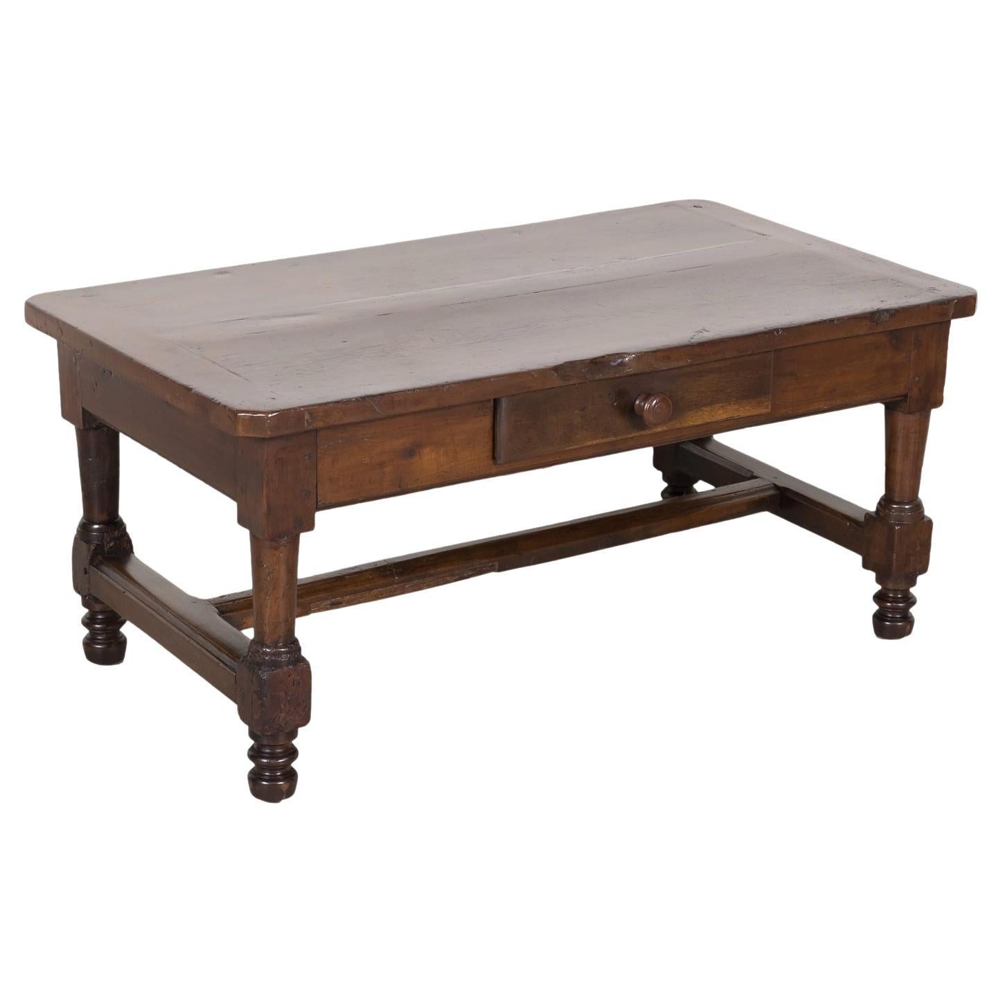 18th Century French Country Solid Walnut Coffee Table with Drawer