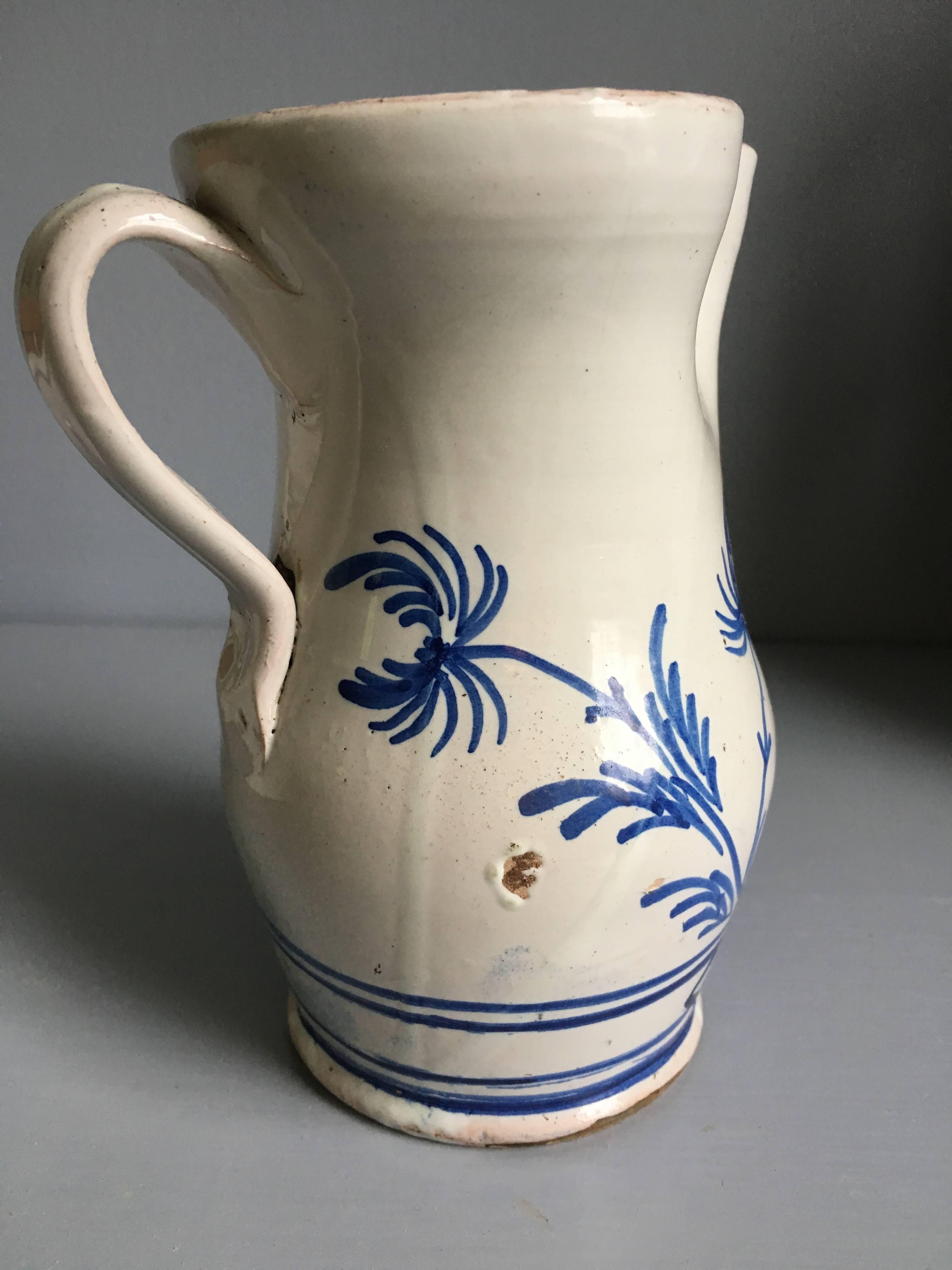18th Century French Cream Pitcher from Nevers In Excellent Condition In Doylestown, PA