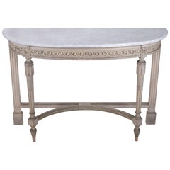18th Century French Demilune Console Table with Modern Carrara Marble Top 18th Century French Demilune Console Table with Modern Carrara Marble Top