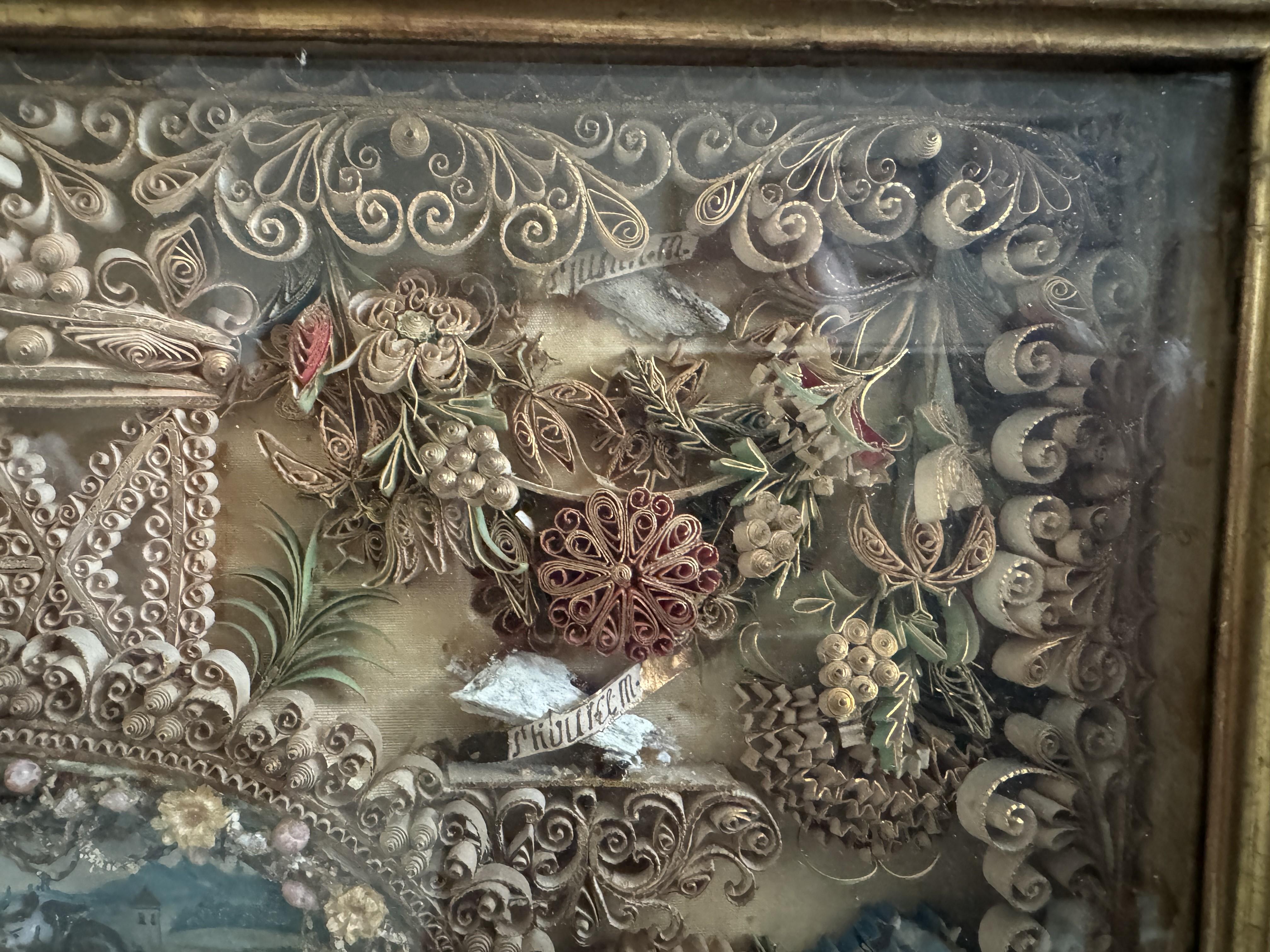 18th Century French Devotional Shadow Box with Nevers Glass Figures  In Good Condition For Sale In Maidstone, GB