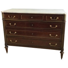 18th Century French Directoire Gilt Metal Mounted Mahogany Marble Commode
