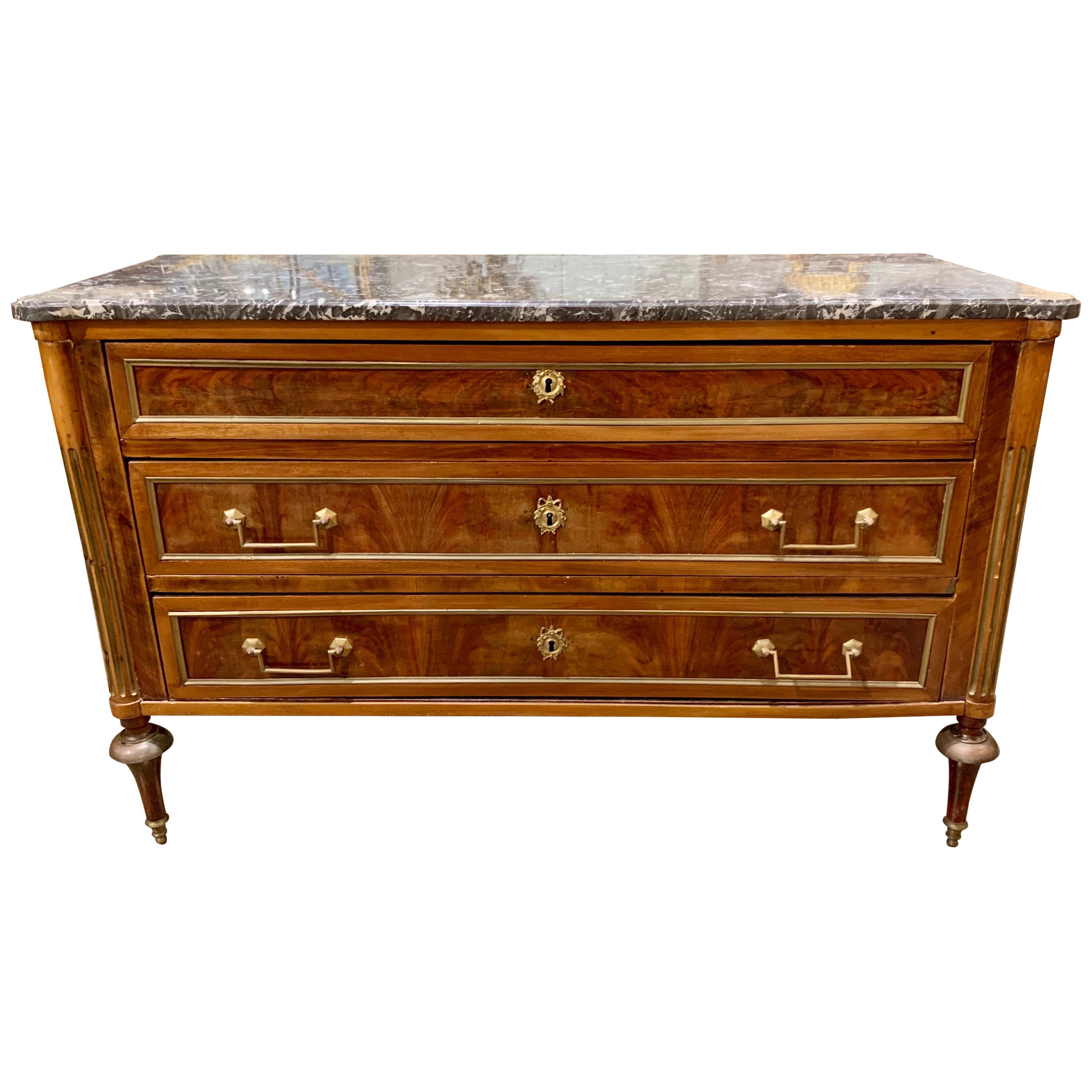 18th Century French Directoire Mahogany Commode with Brass Trim