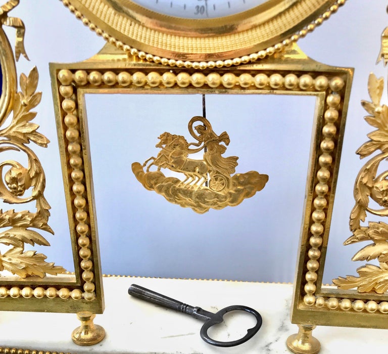 18th Century French Directoire Ormolu and Enamel Clock by Deverberie For Sale 2