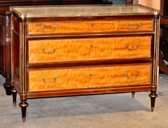 18th Century French Directoire Satinwood Mahogany Marble Top Commode