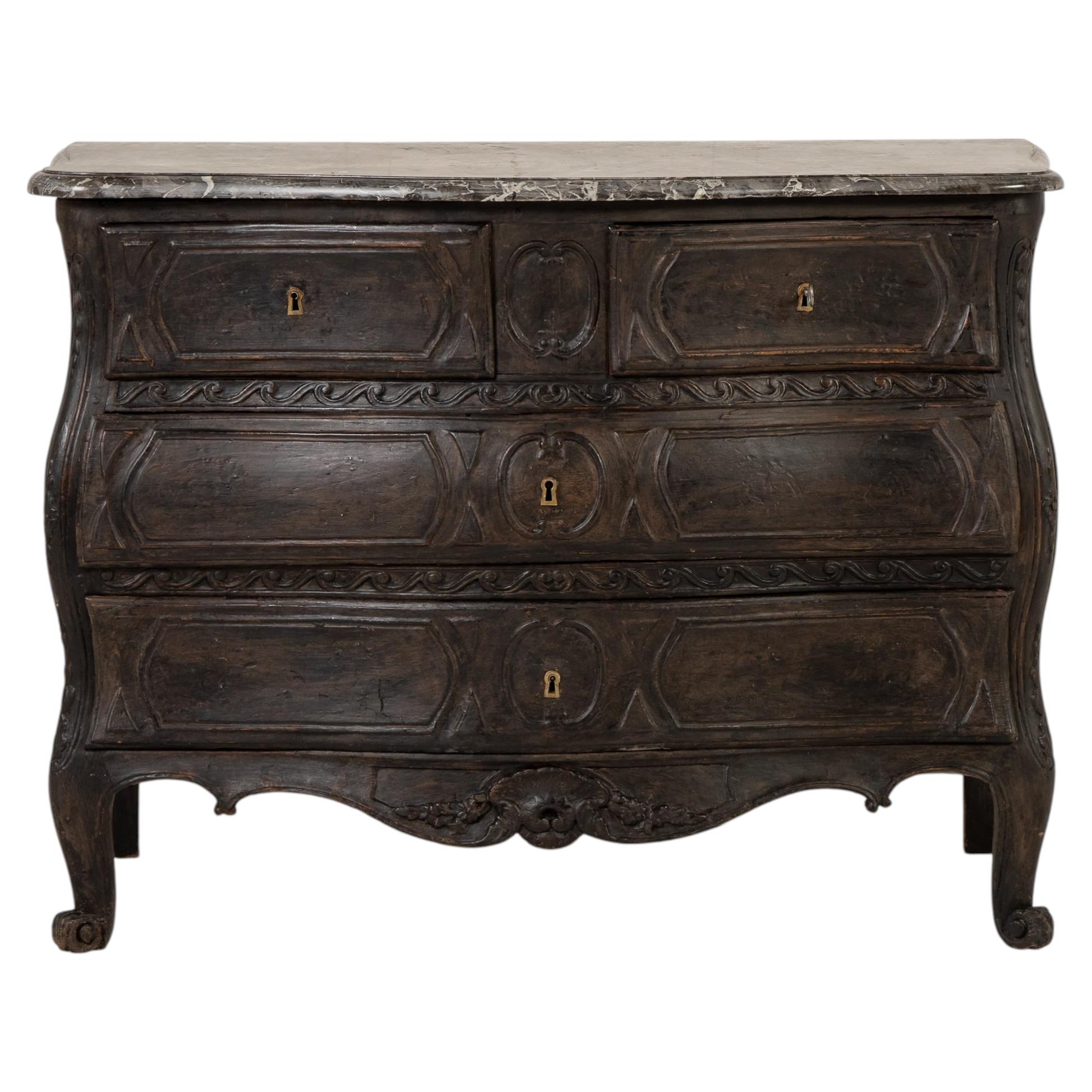 18th Century French Ebonised Bombe Commode