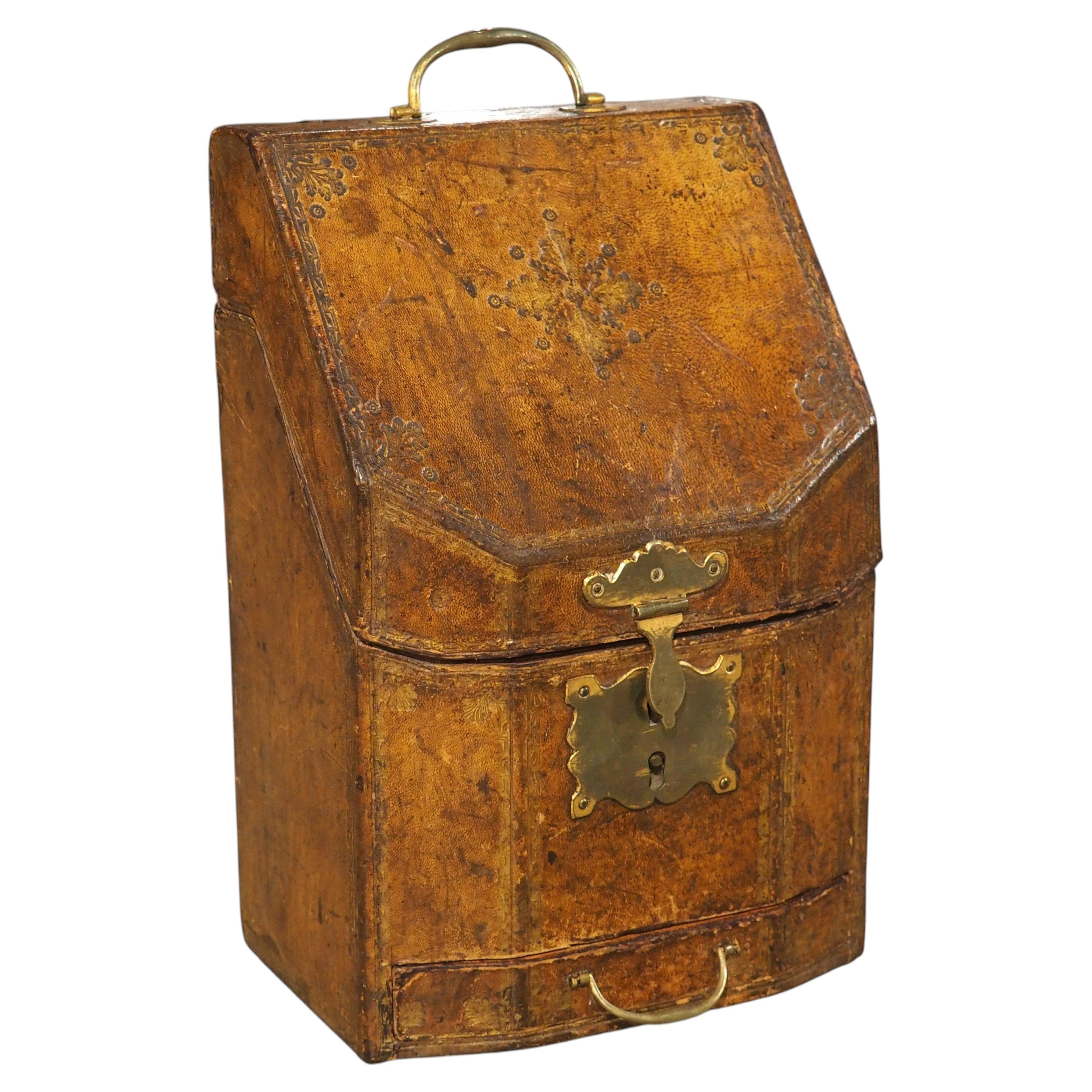 18th Century French Embossed Leather Letter Box, “Coffret a Courrier”