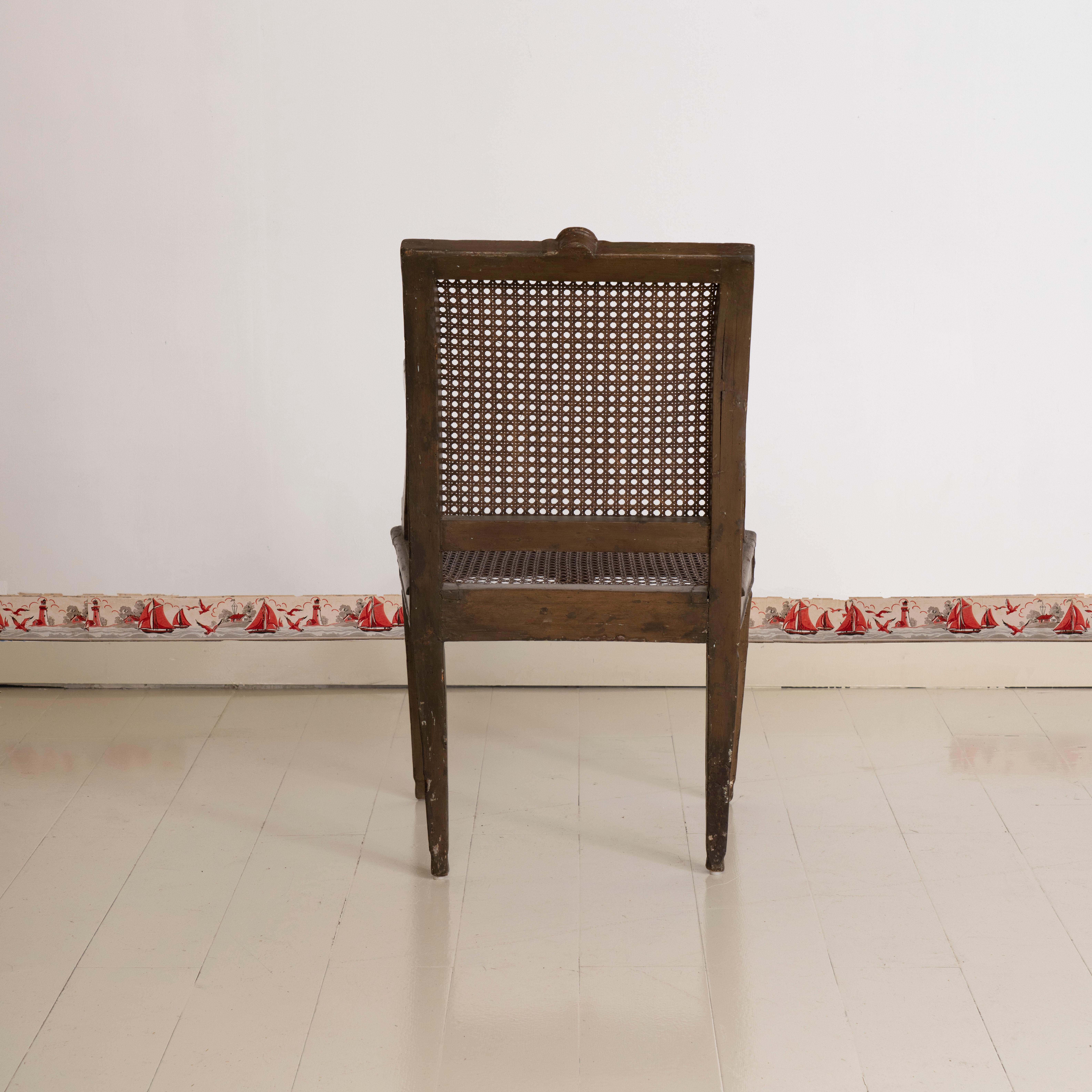 Painted 18th Century French Empire Caned Fauteuil For Sale