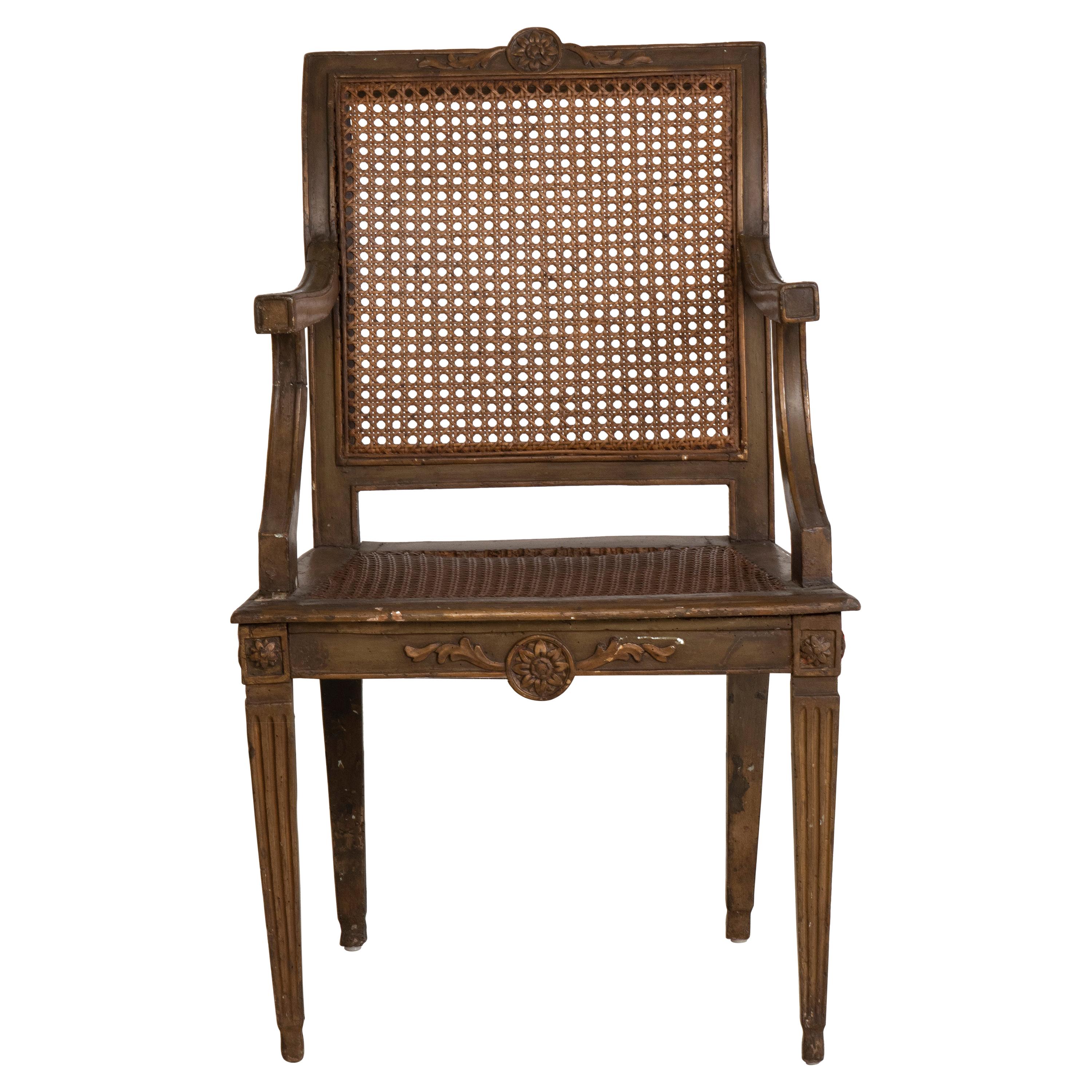 18th Century French Empire Caned Fauteuil For Sale