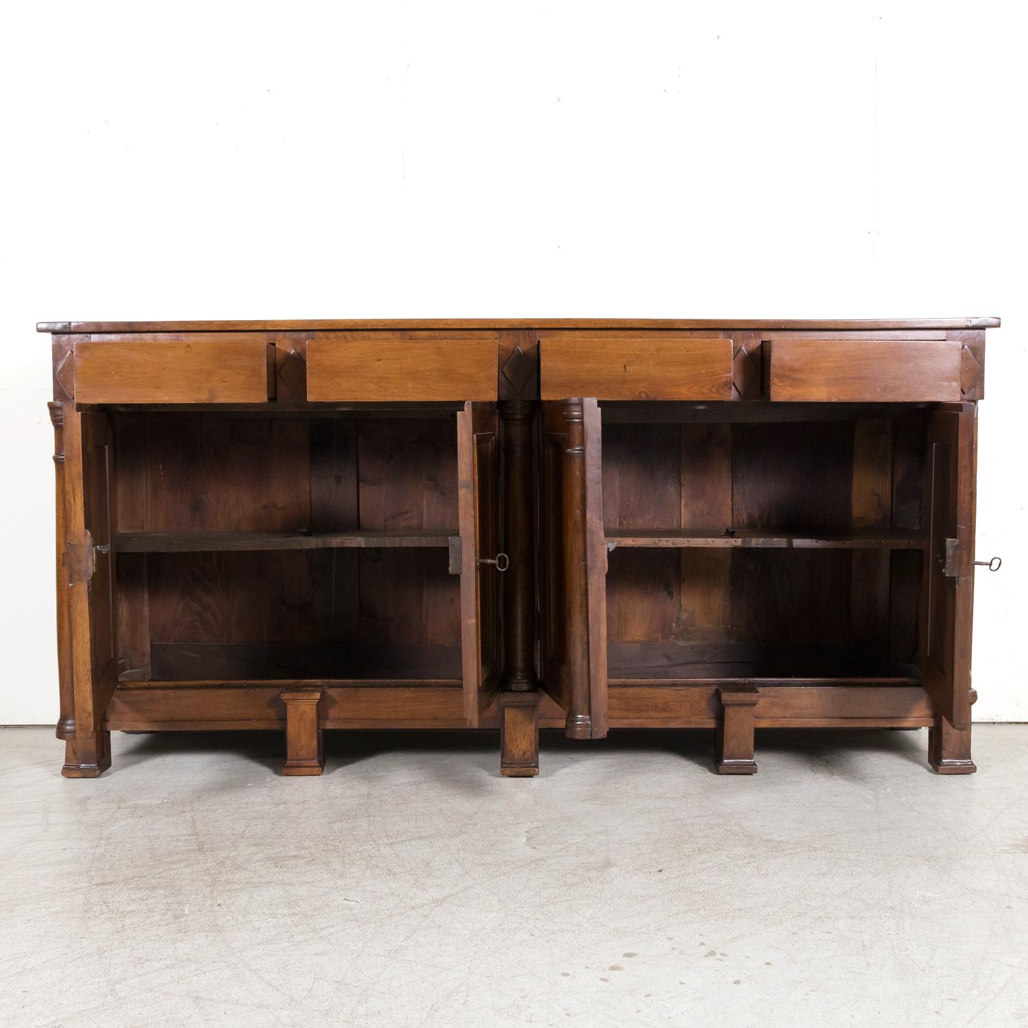Early 19th Century 18th Century French Empire Period Solid Walnut Lyonnaise Enfilade Buffet