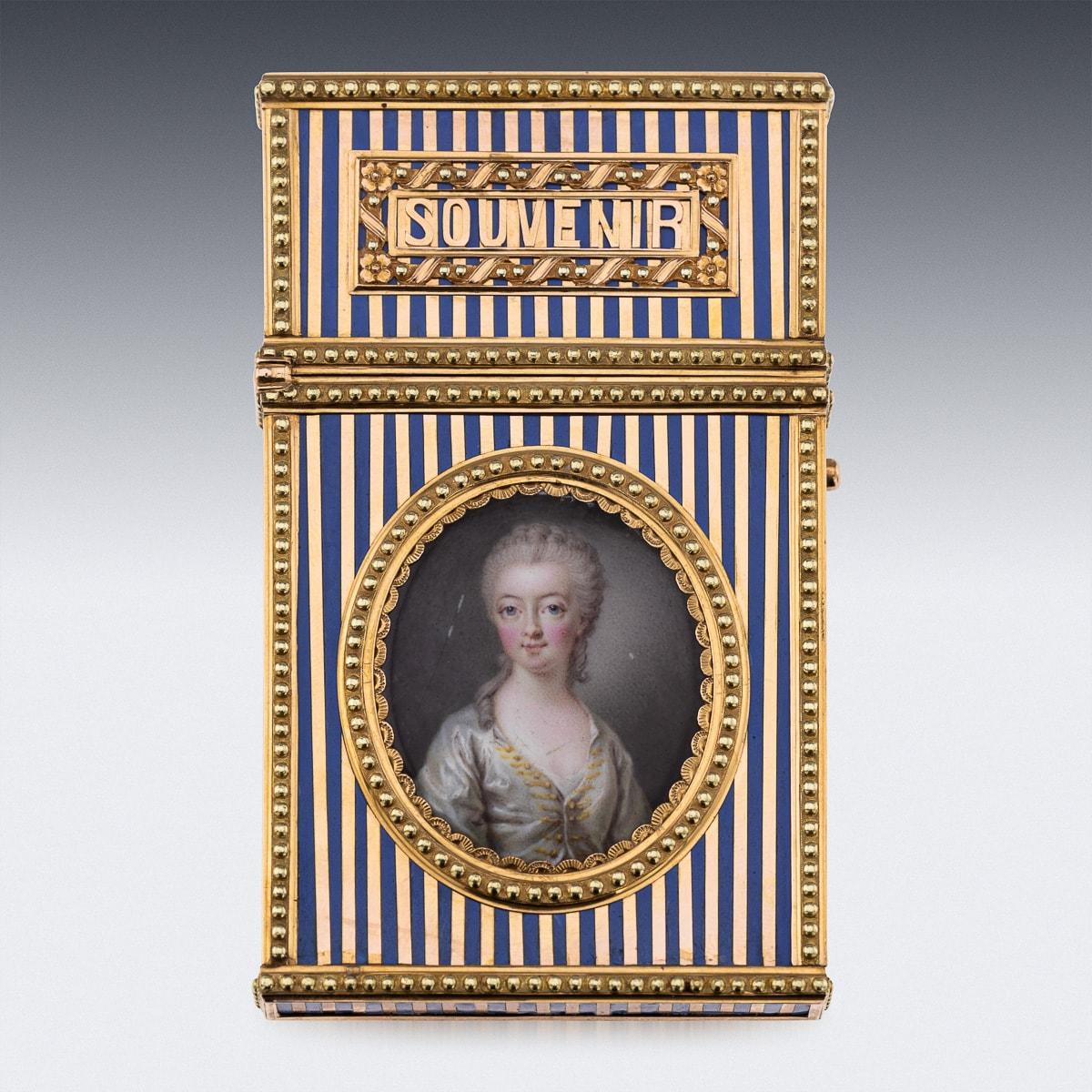 Altro Carnet-De-Bal francese del XVIII secolo, smaltato in oro 18 carati, Marie Antoinette c.1770