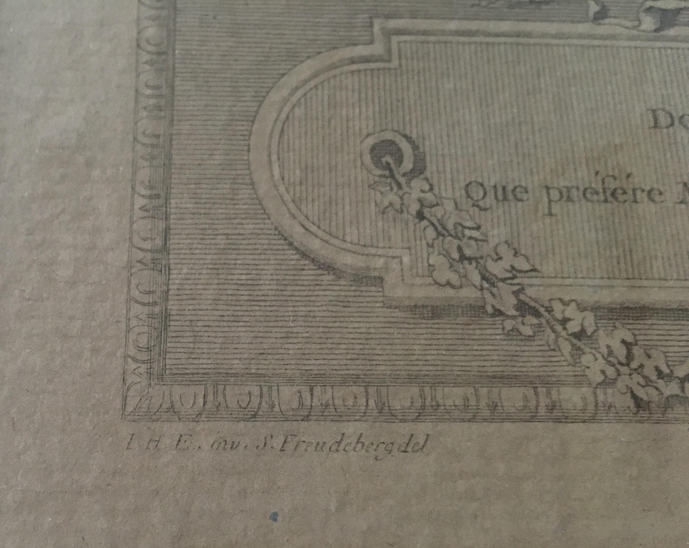 18th Century French Engraving Print Signed A. Romanet Dated 1774 In Good Condition In Miami, FL