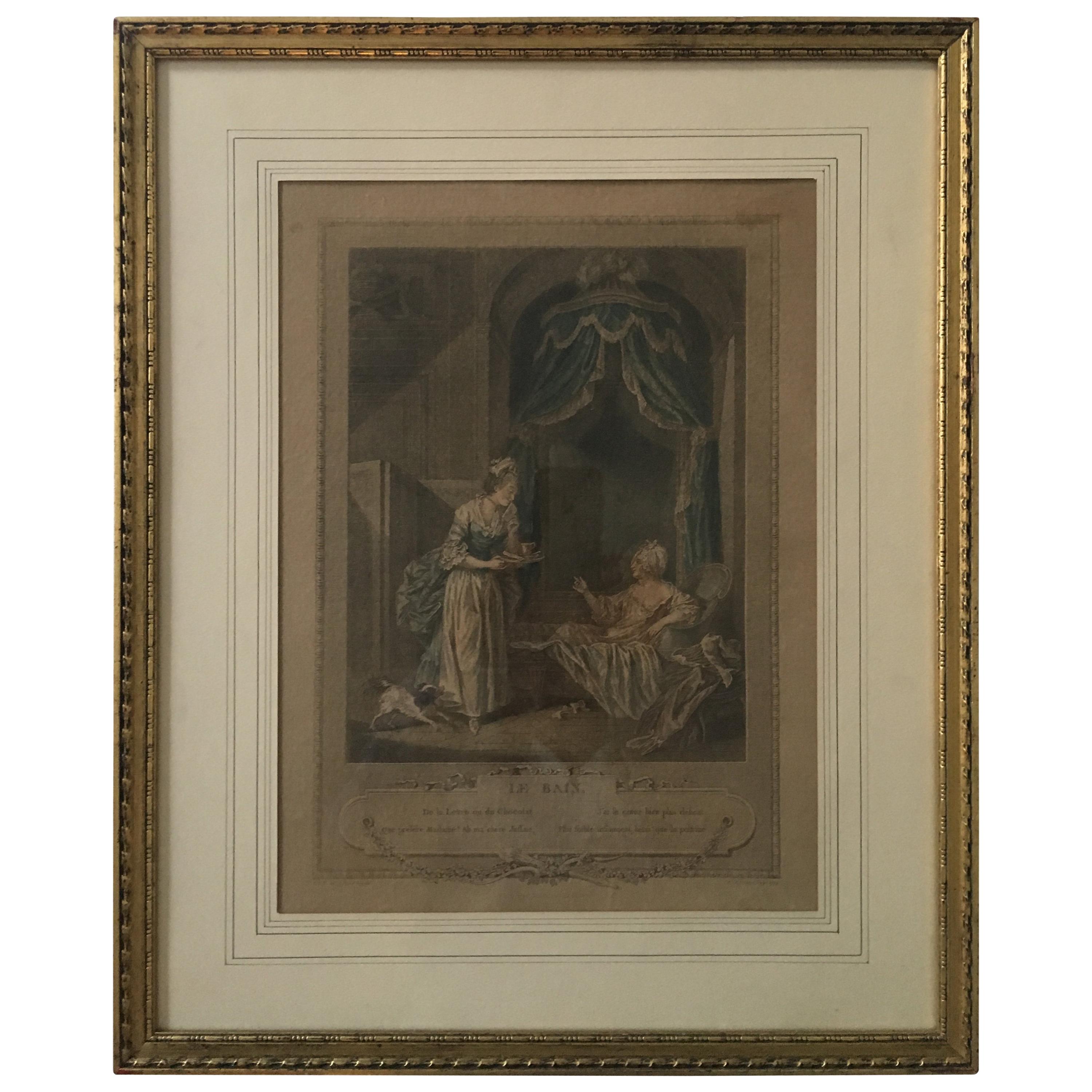 18th Century French Engraving Print Signed A. Romanet Dated 1774