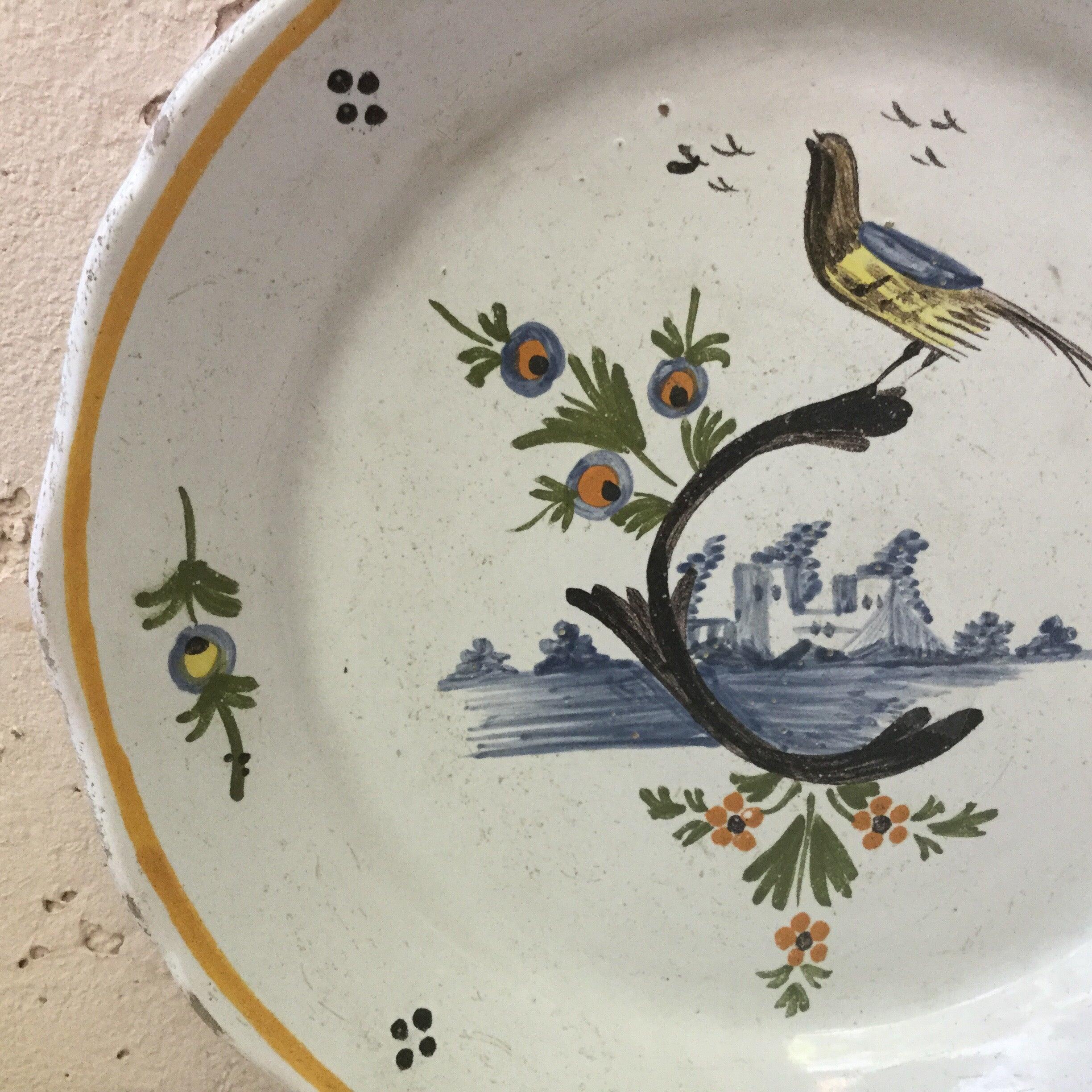 Country 18th Century French Faience Bird Nevers Plate