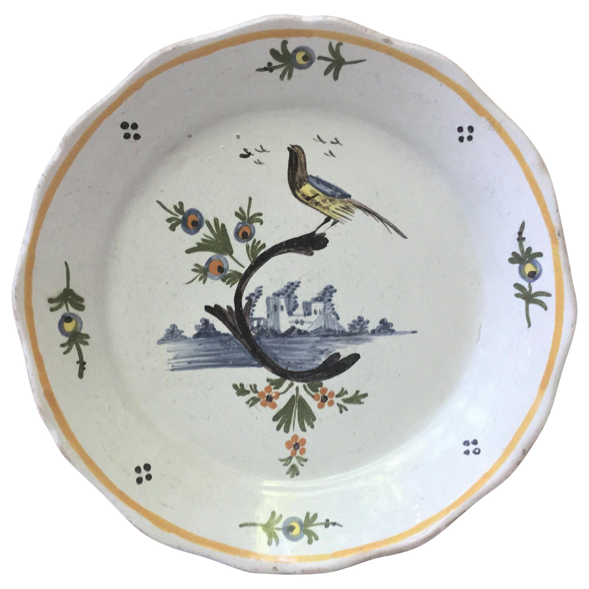 18th Century French Faience Bird Nevers Plate