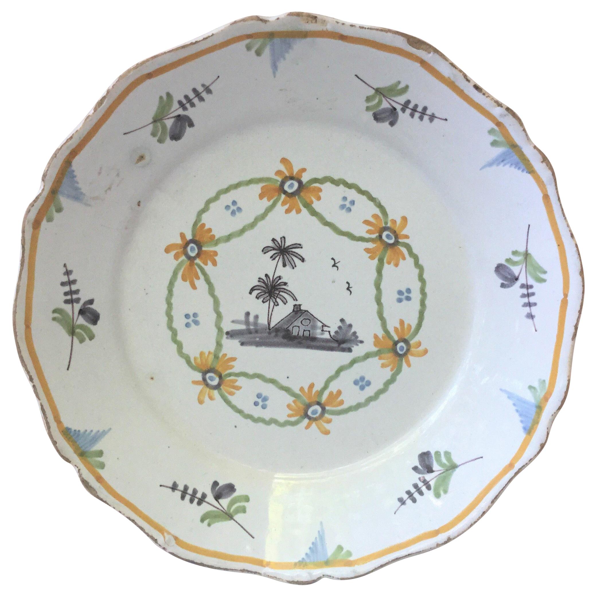 18th Century French Faience Bird Nevers Plate