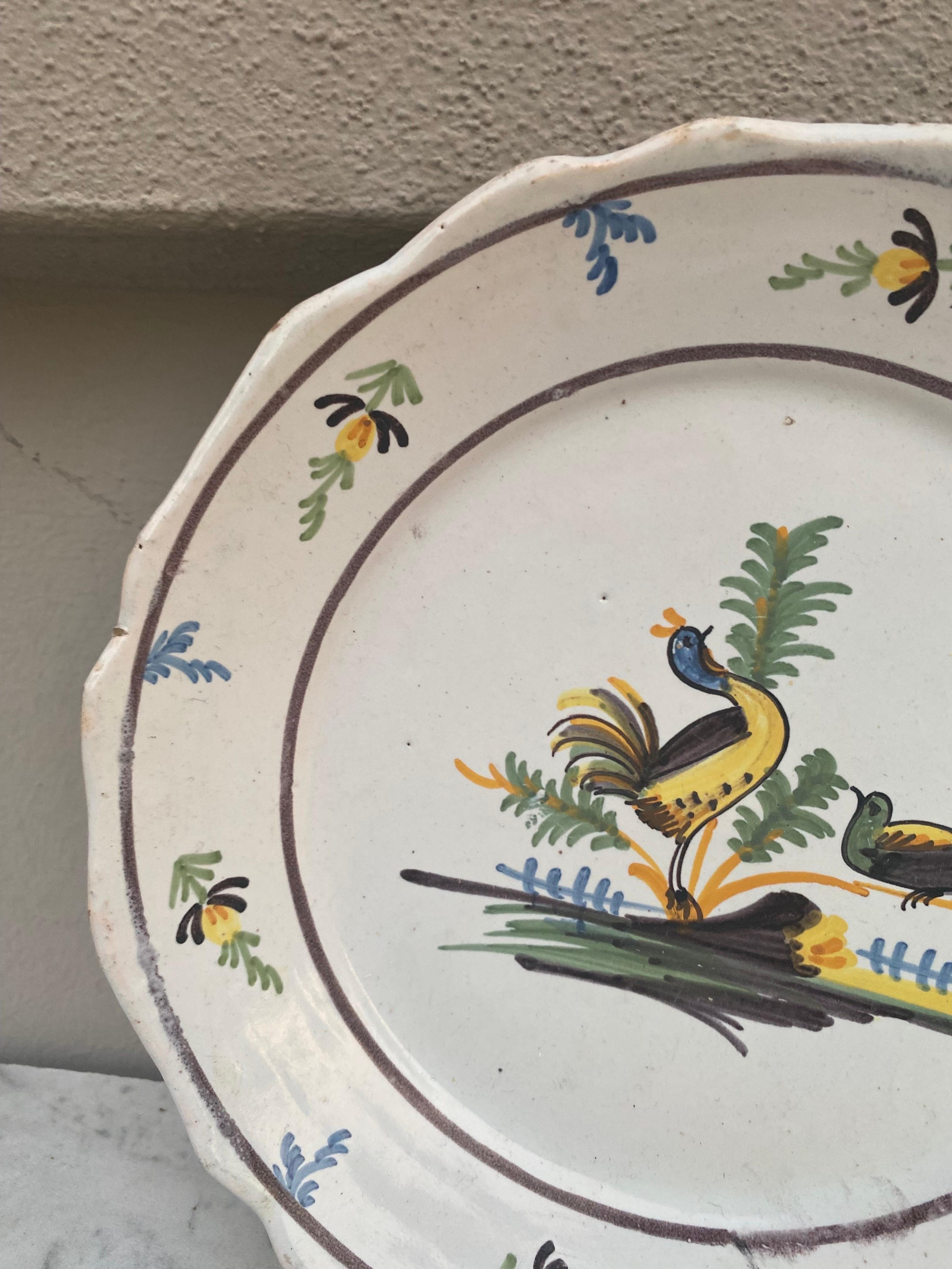 Country 18th Century French Faience Birds Nevers Plate For Sale