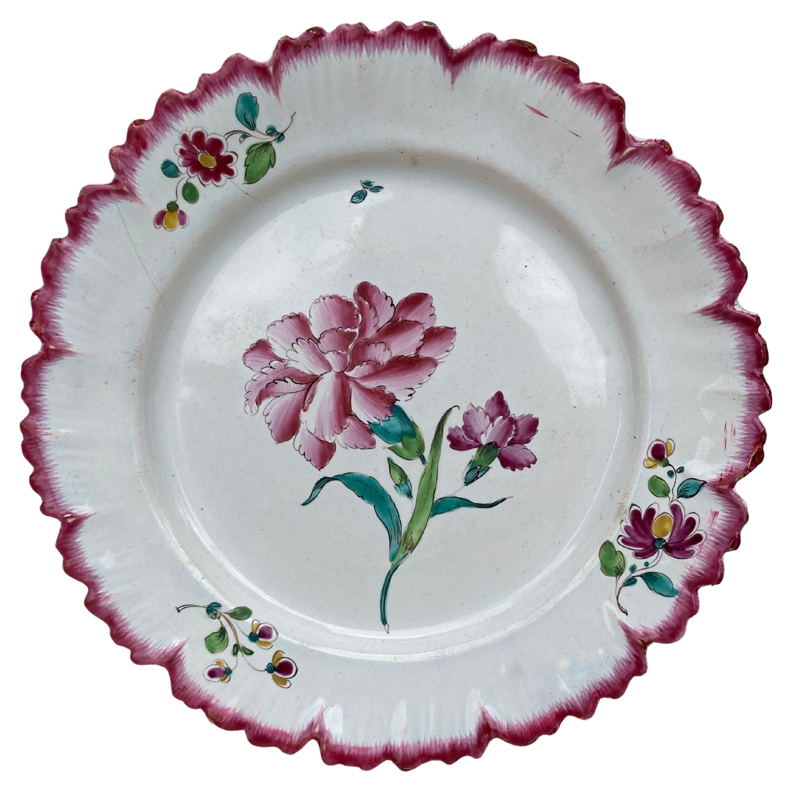 18th Century French Faience Carnation Plate Sceaux