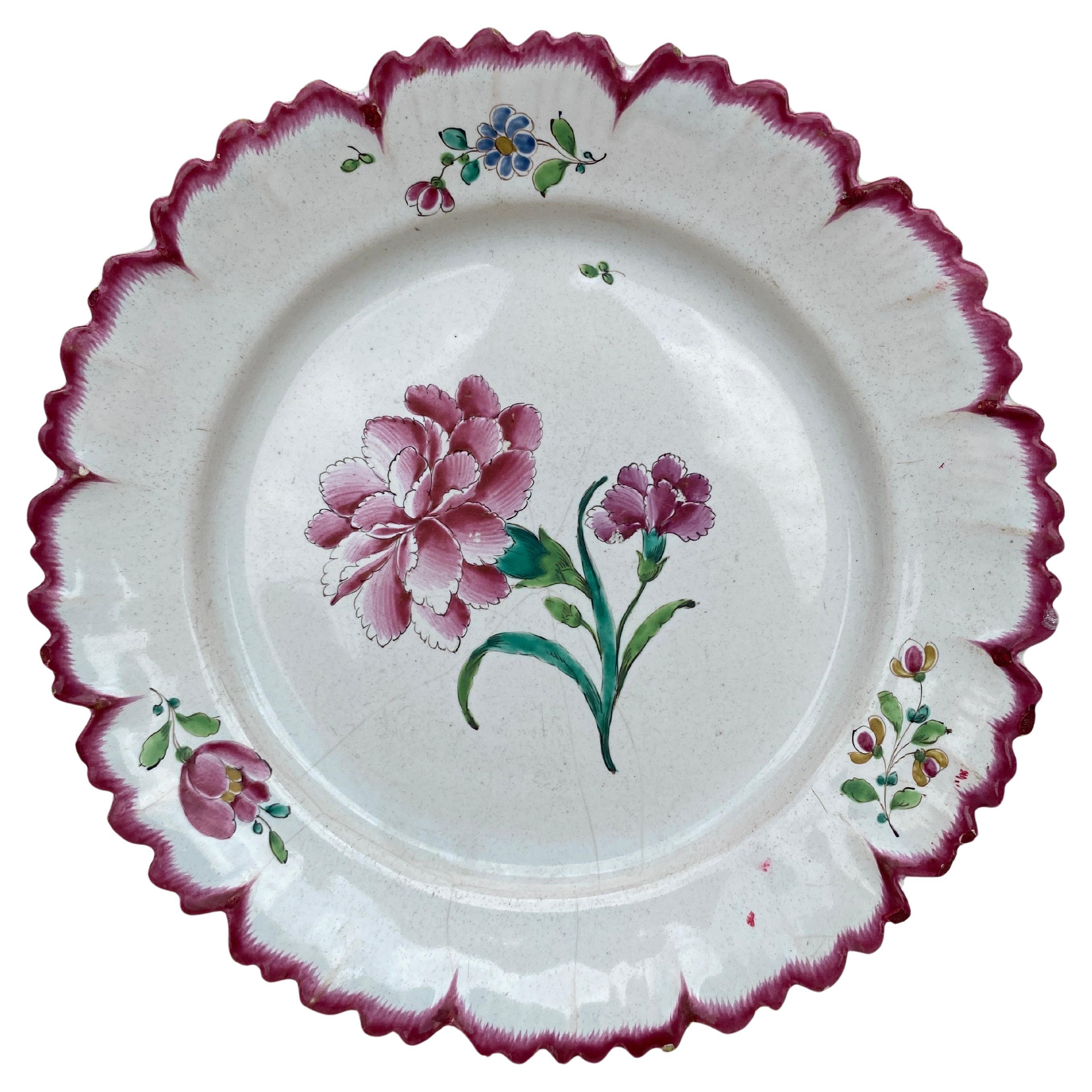 18th Century French Faience Carnation Plate Sceaux