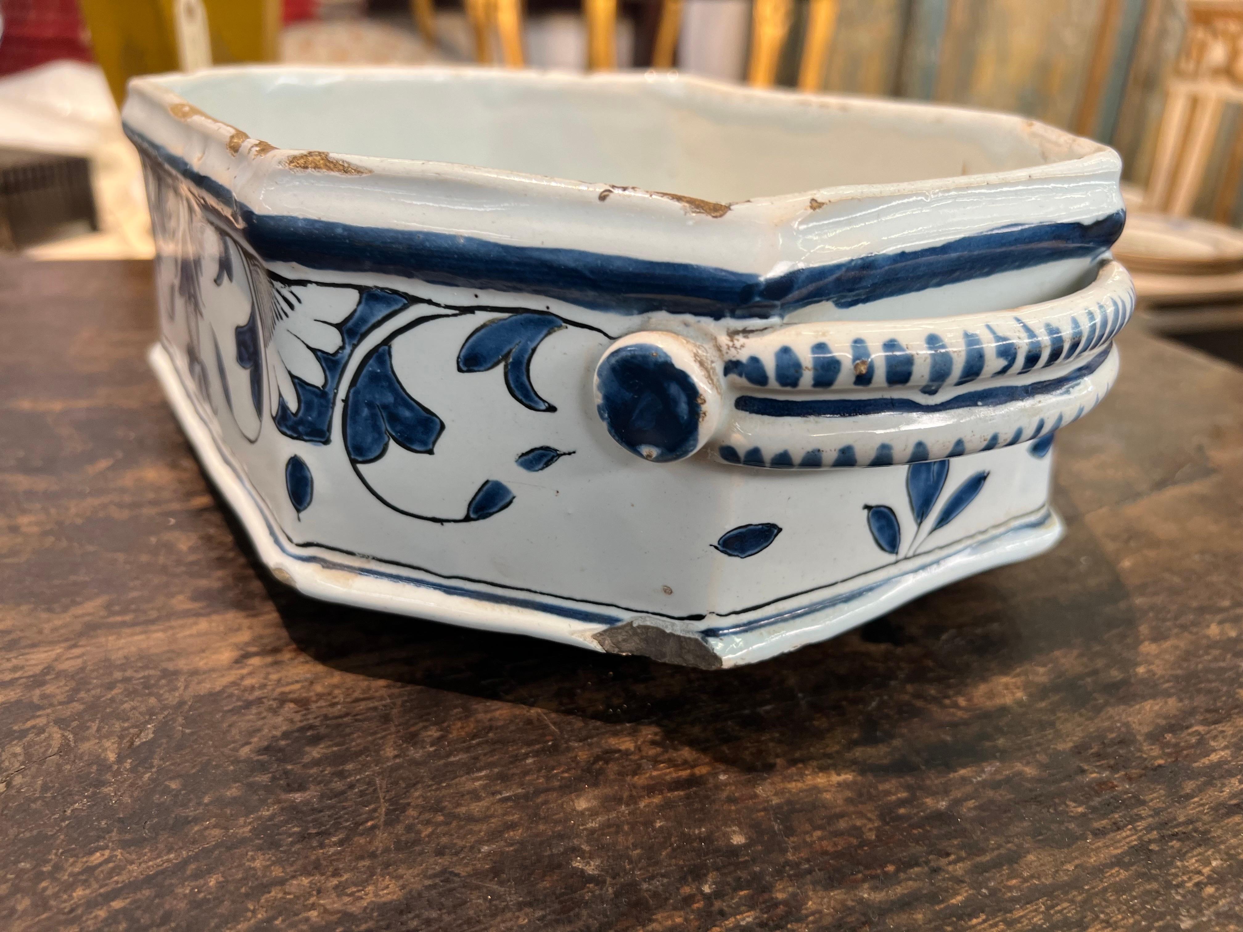 18th Century French Faience Footed Bowl with Handles In Good Condition For Sale In Charleston, SC