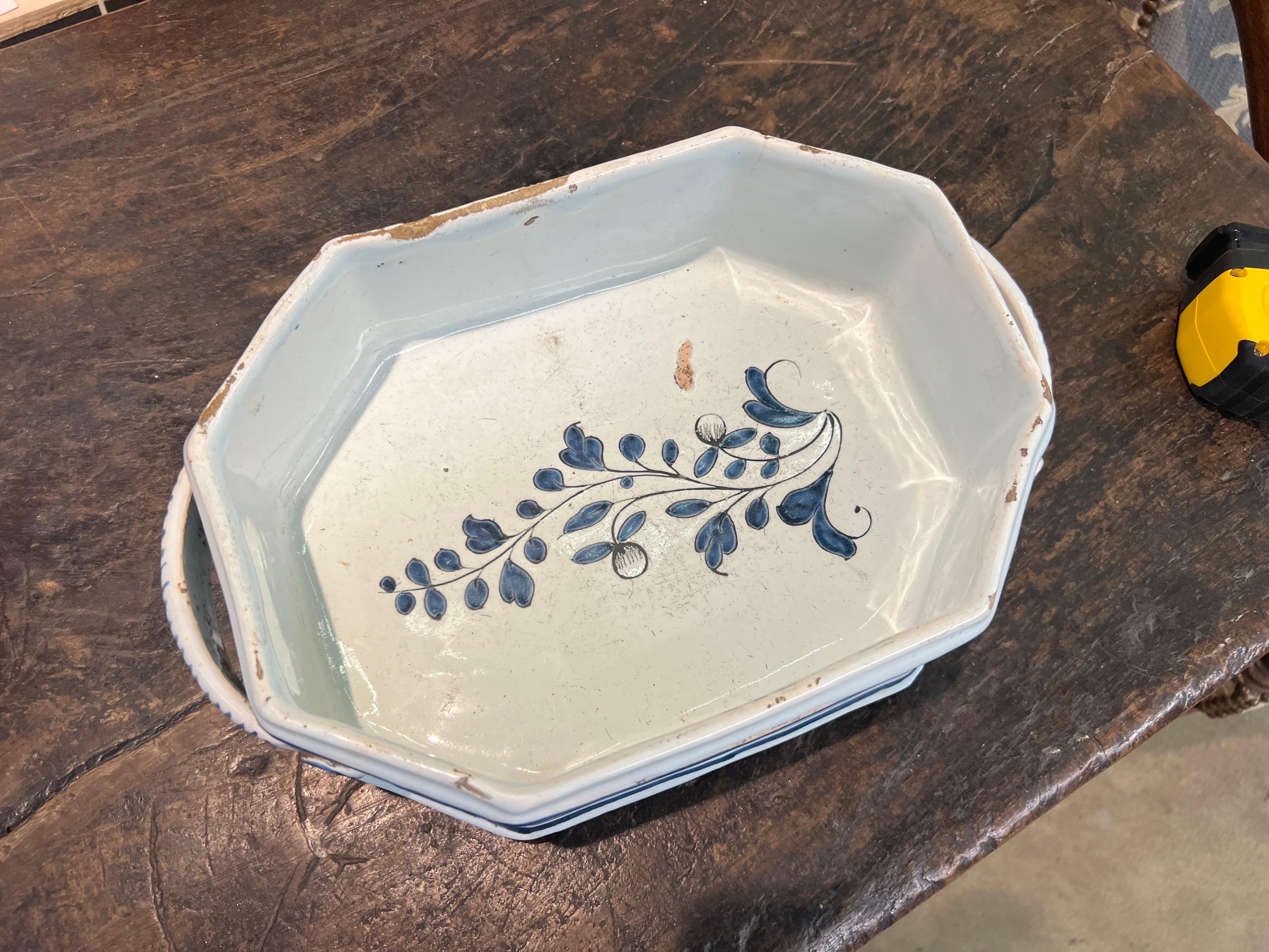 18th Century French Faience Footed Bowl with Handles For Sale 1