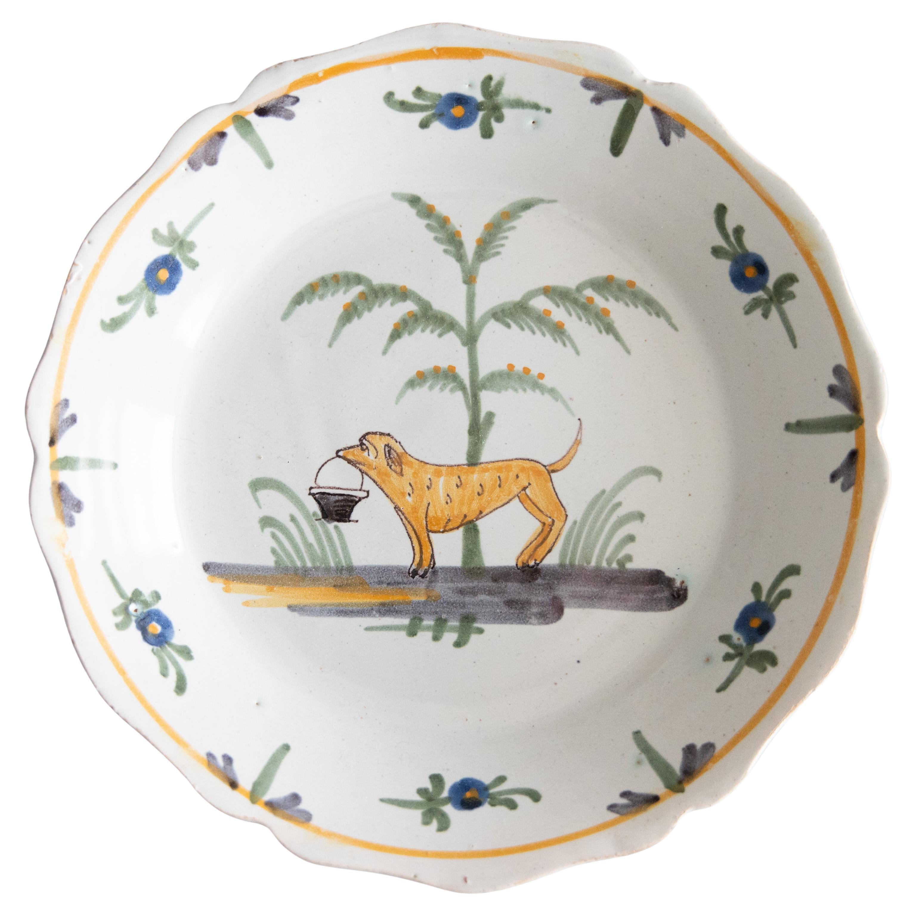 18th Century French Faience Nevers Dog Plate