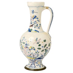 18th Century French Faience Pitcher (Ewer) with Polychrome Decoration