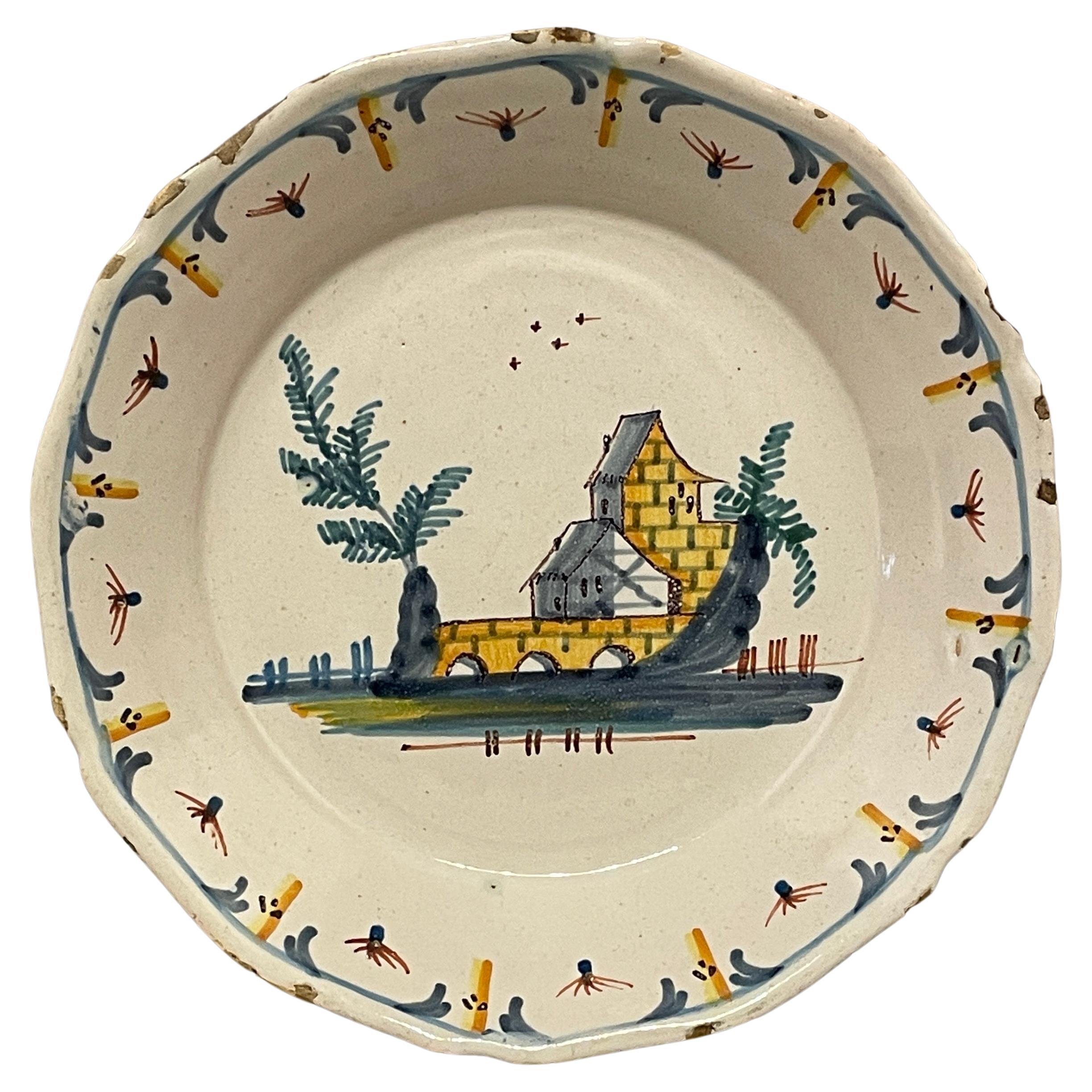 18th Century French Faience Plate from La Rochelle For Sale