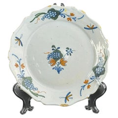 18th Century, French Faience Plate, La Rochelle, Polychrome Grapevine Decoration
