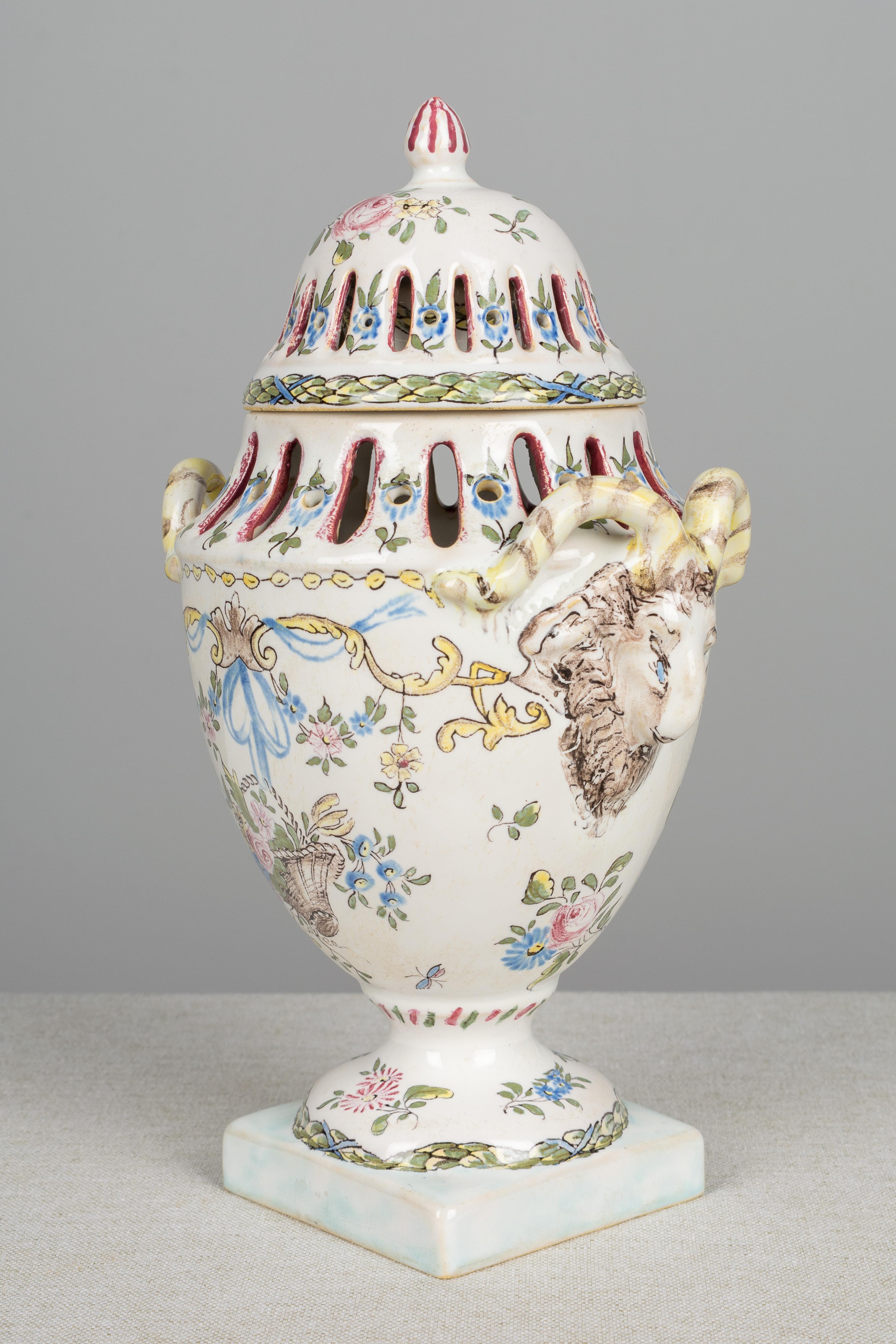 French Provincial 18th Century French Faience Potpourri Urn