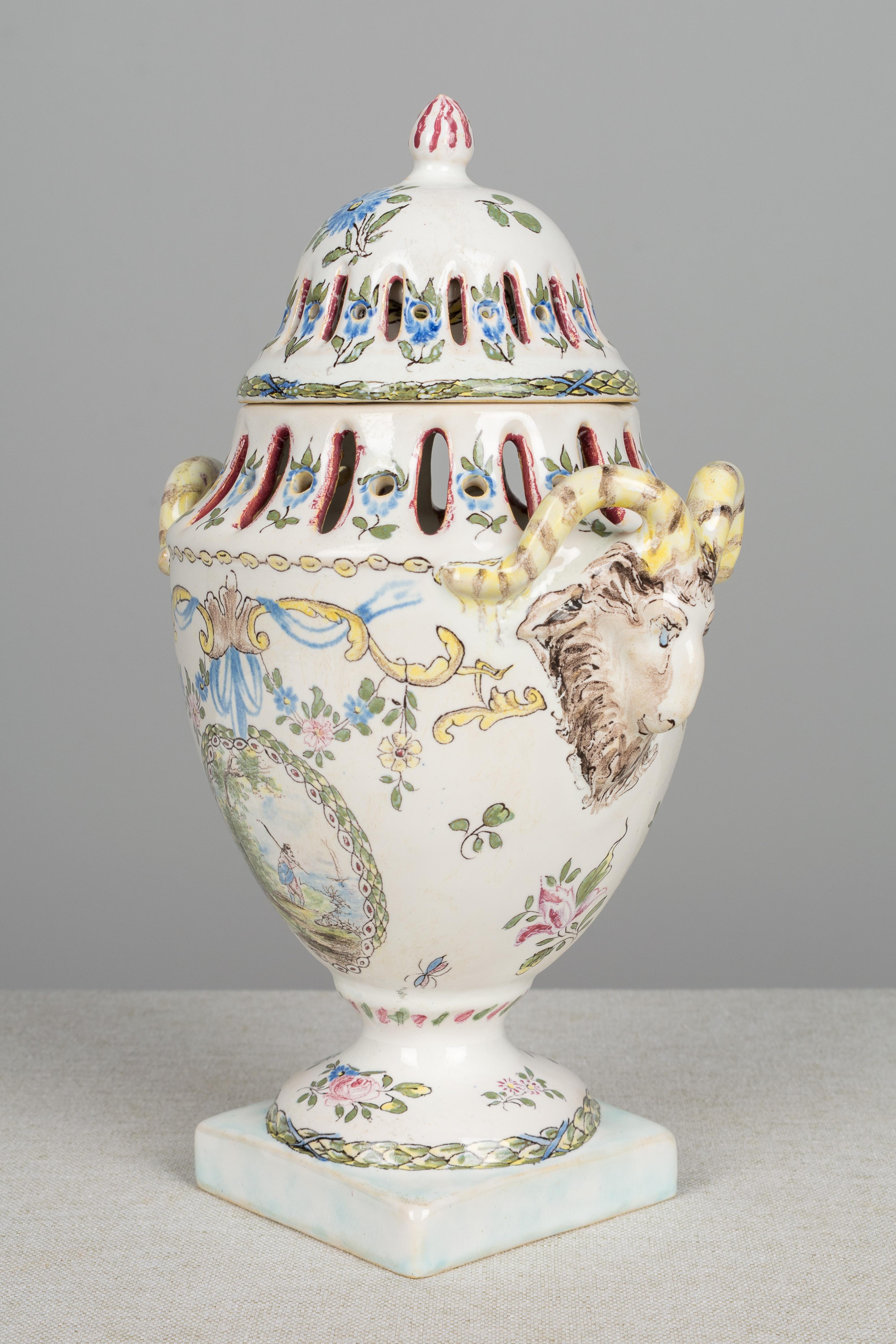 Hand-Painted 18th Century French Faience Potpourri Urn