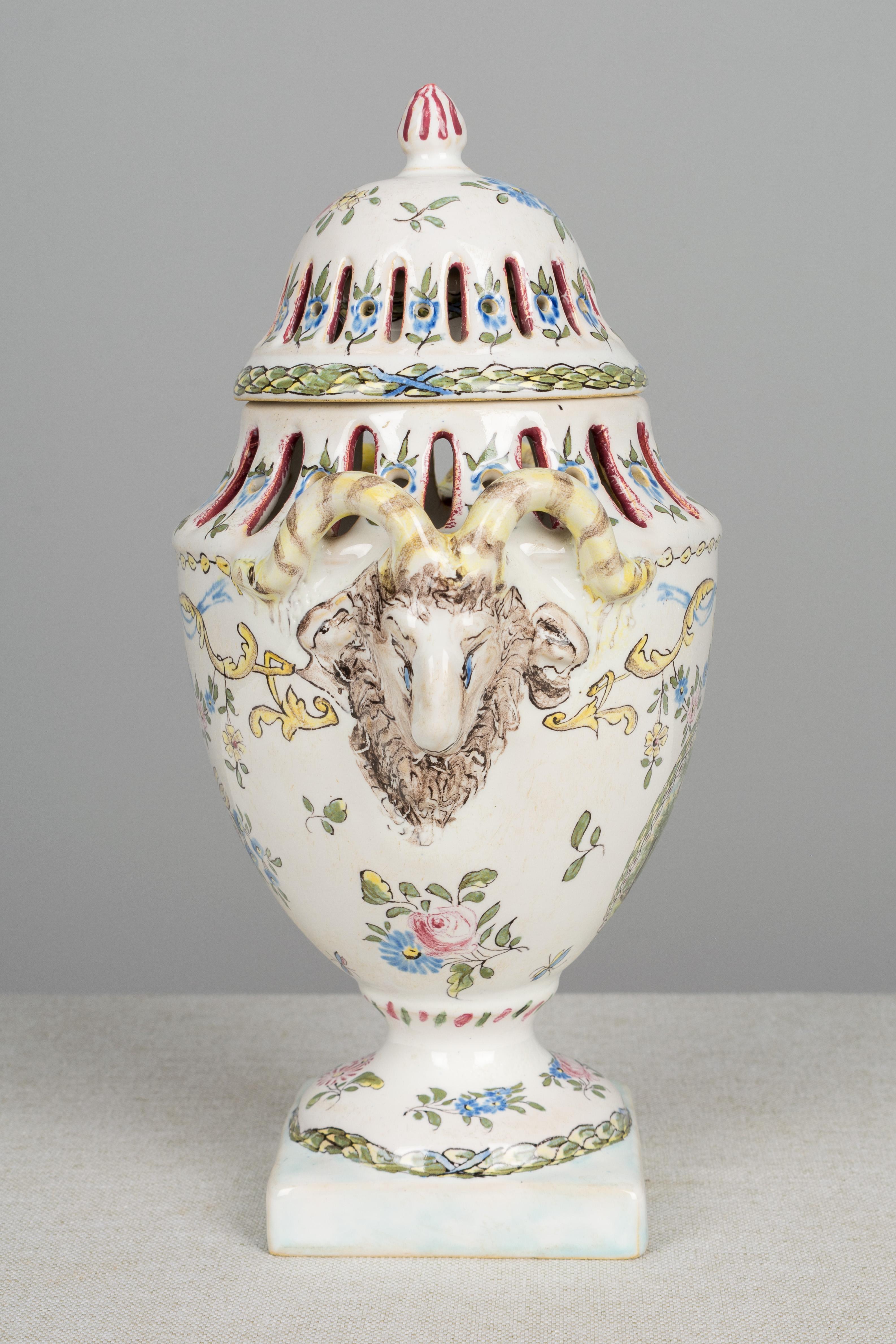 18th Century French Faience Potpourri Urn 1