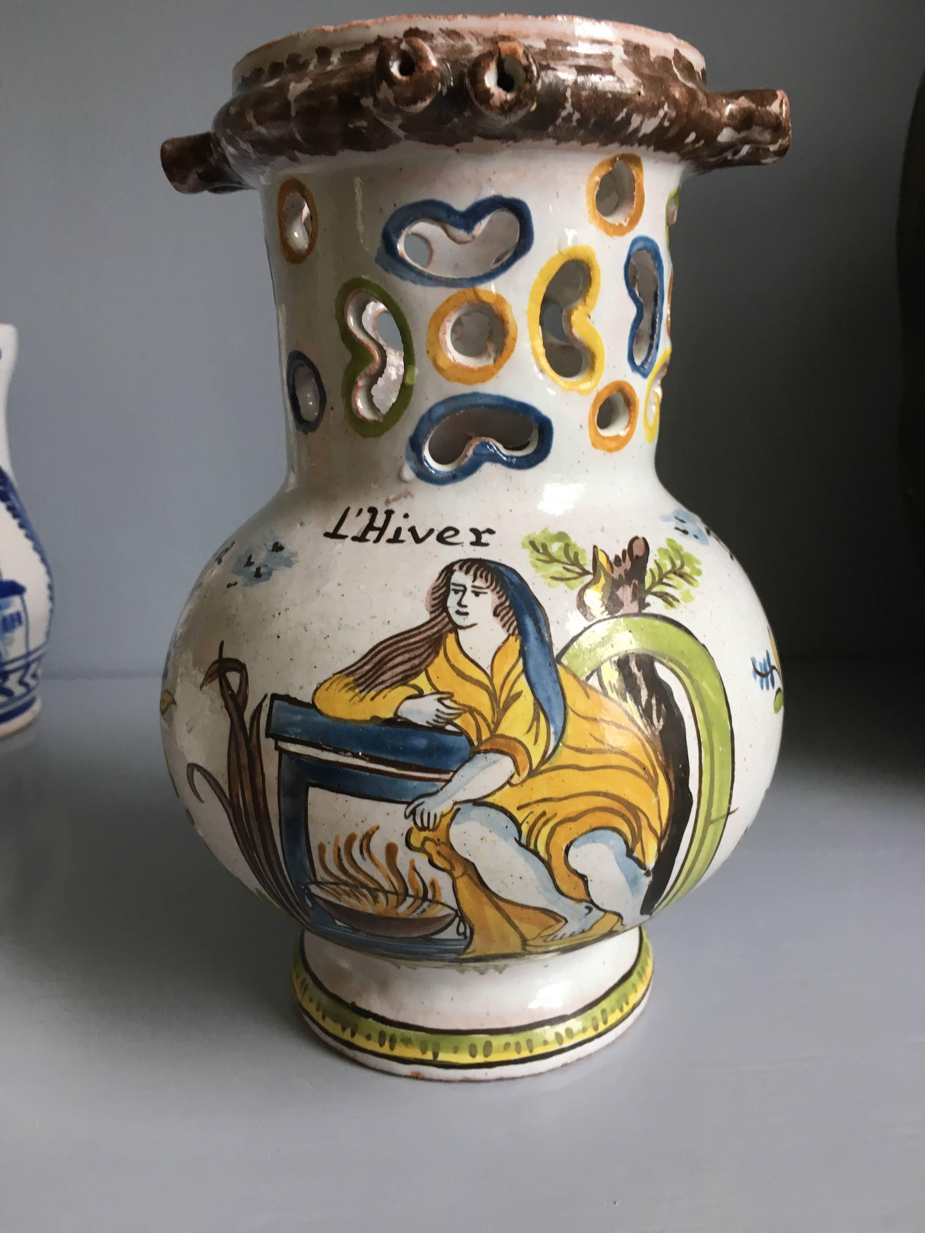 18th Century French Faience Puzzle Jug In Excellent Condition In Doylestown, PA