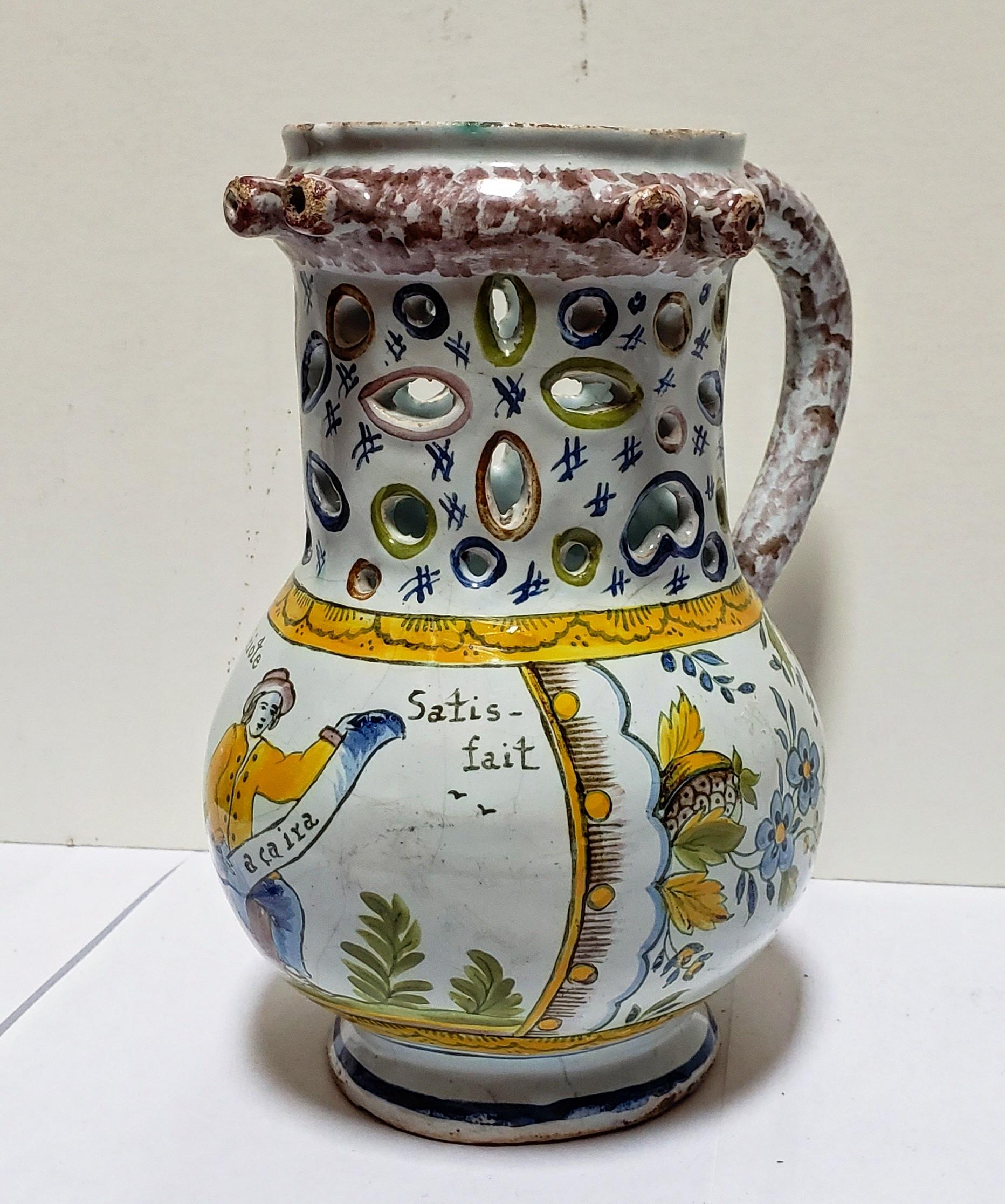 Fired 18th Century French Faience Puzzle Mug, French Revolution, circa 1790s