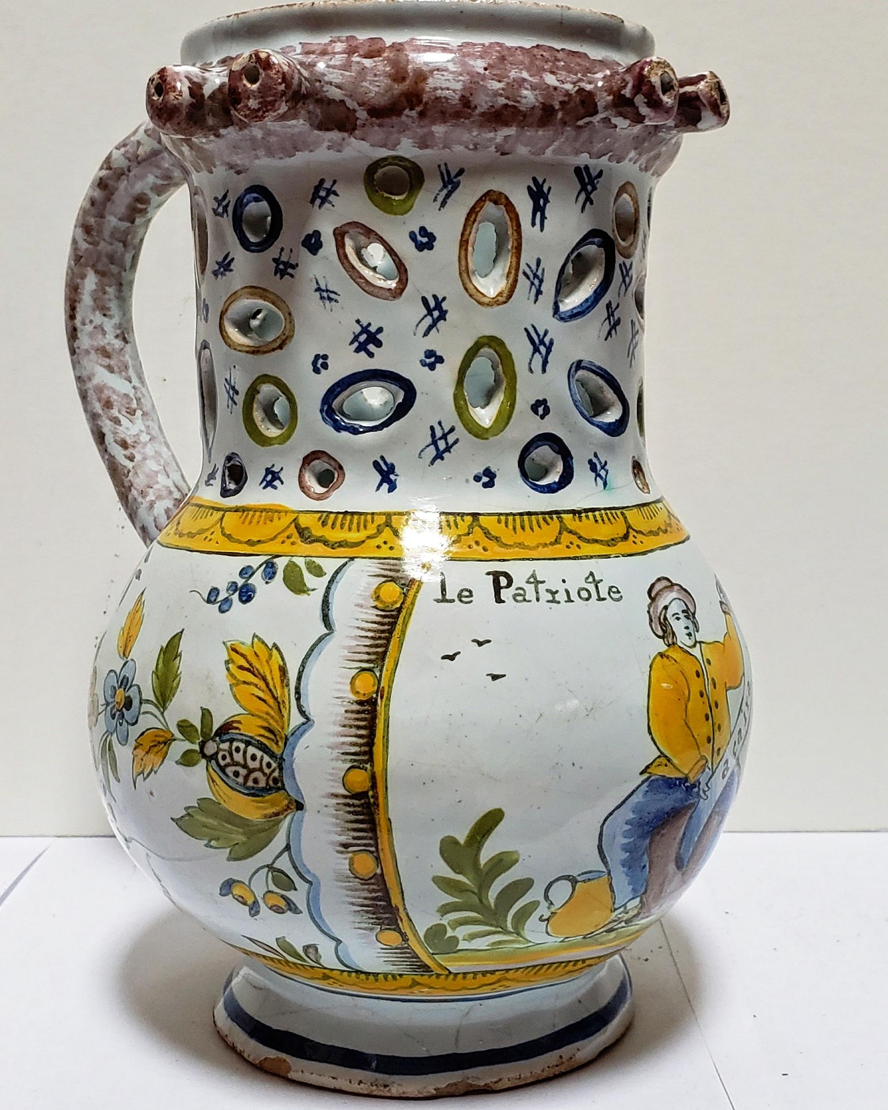18th Century French Faience Puzzle Mug, French Revolution, circa 1790s In Good Condition In New York, NY