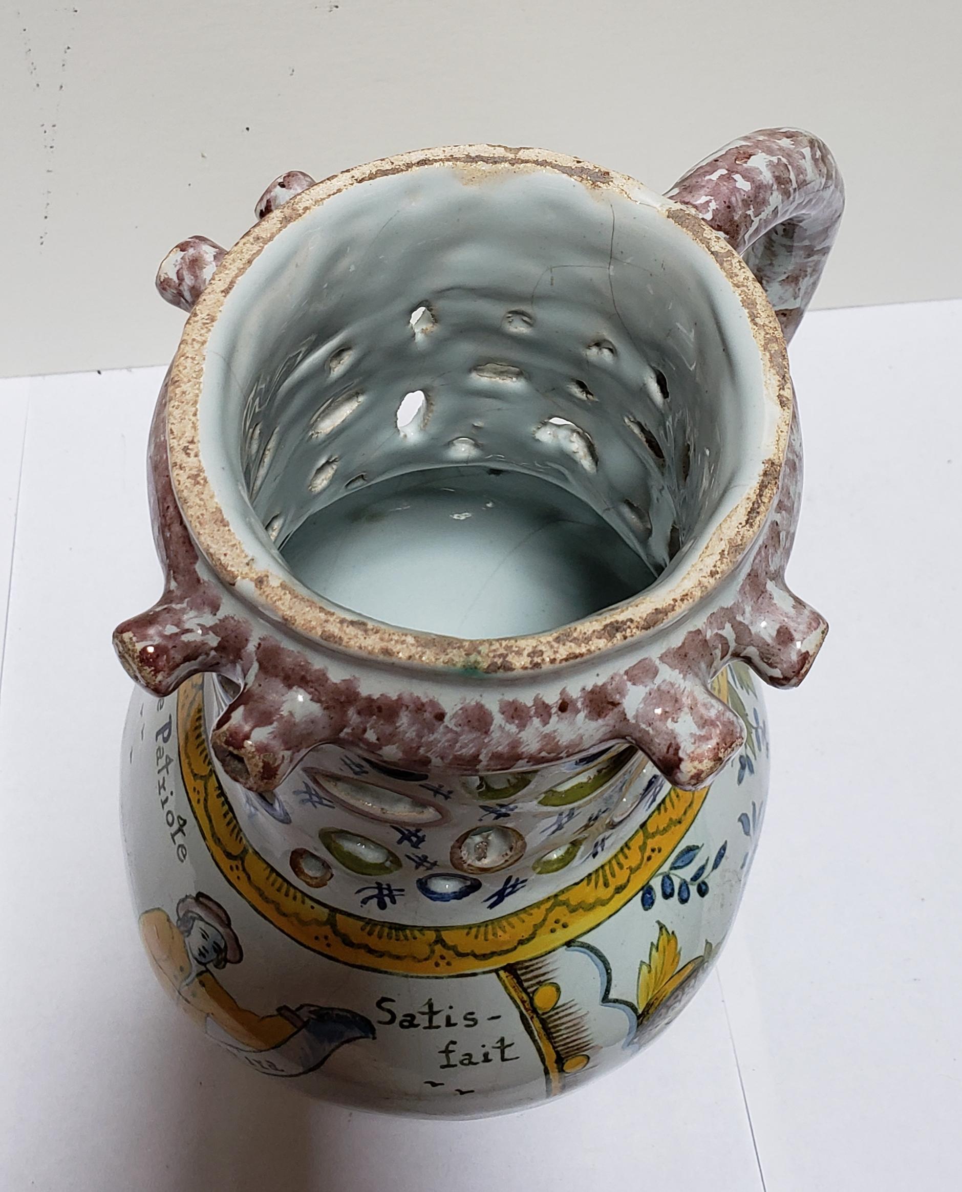 18th Century French Faience Puzzle Mug, French Revolution, circa 1790s 1