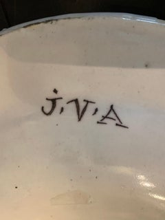 18th Century French Faience Round Porcelain Charger, Marked J.V.A.