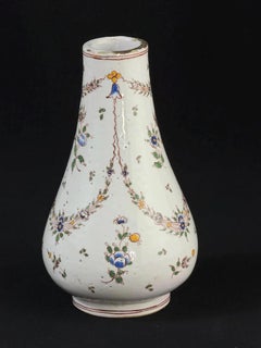 18th Century, French Faience Vase with Cherub, Nevers Style, Hand Painted