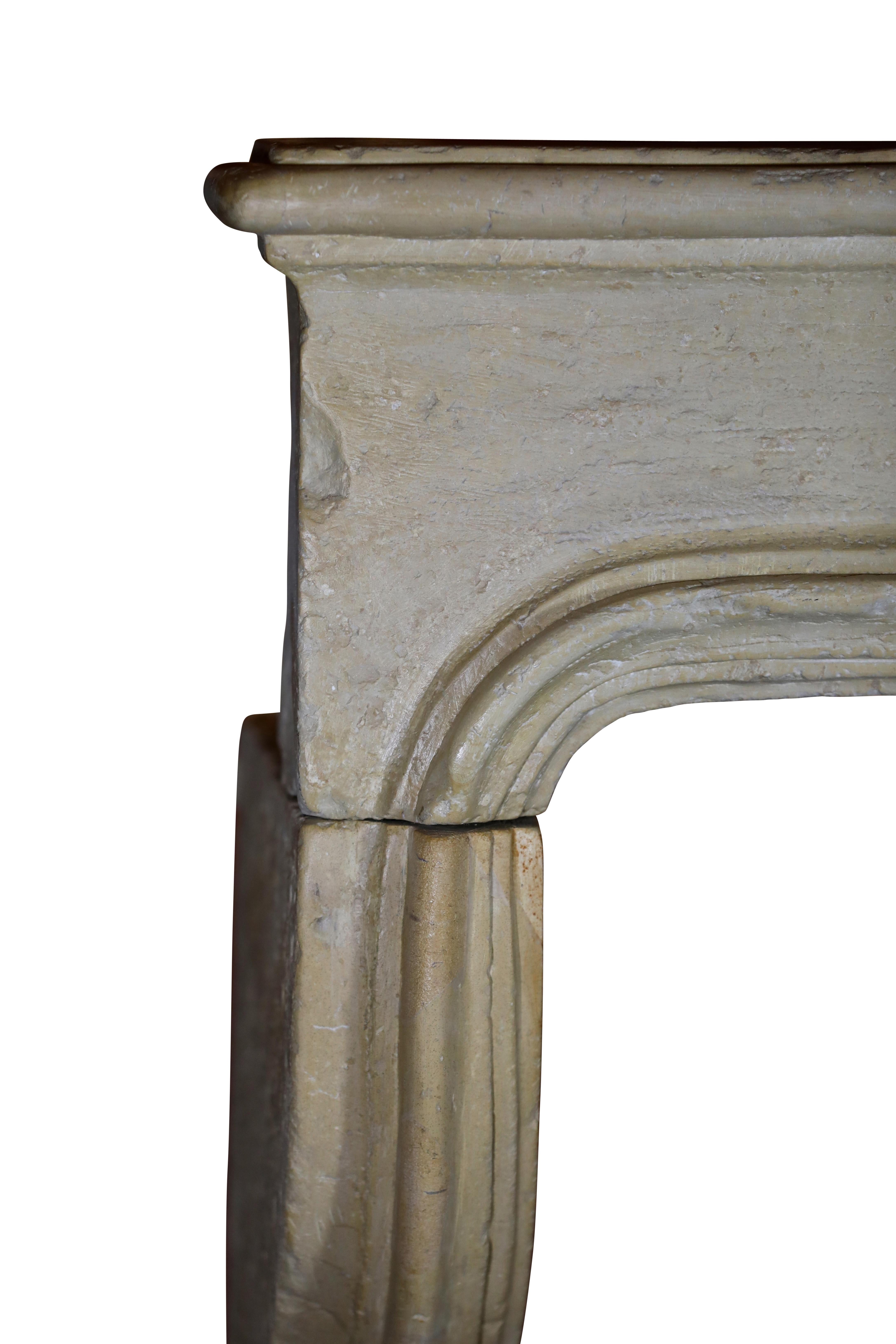 Hand-Carved 18th Century French Farmhouse Interior Stone Fireplace Mantel