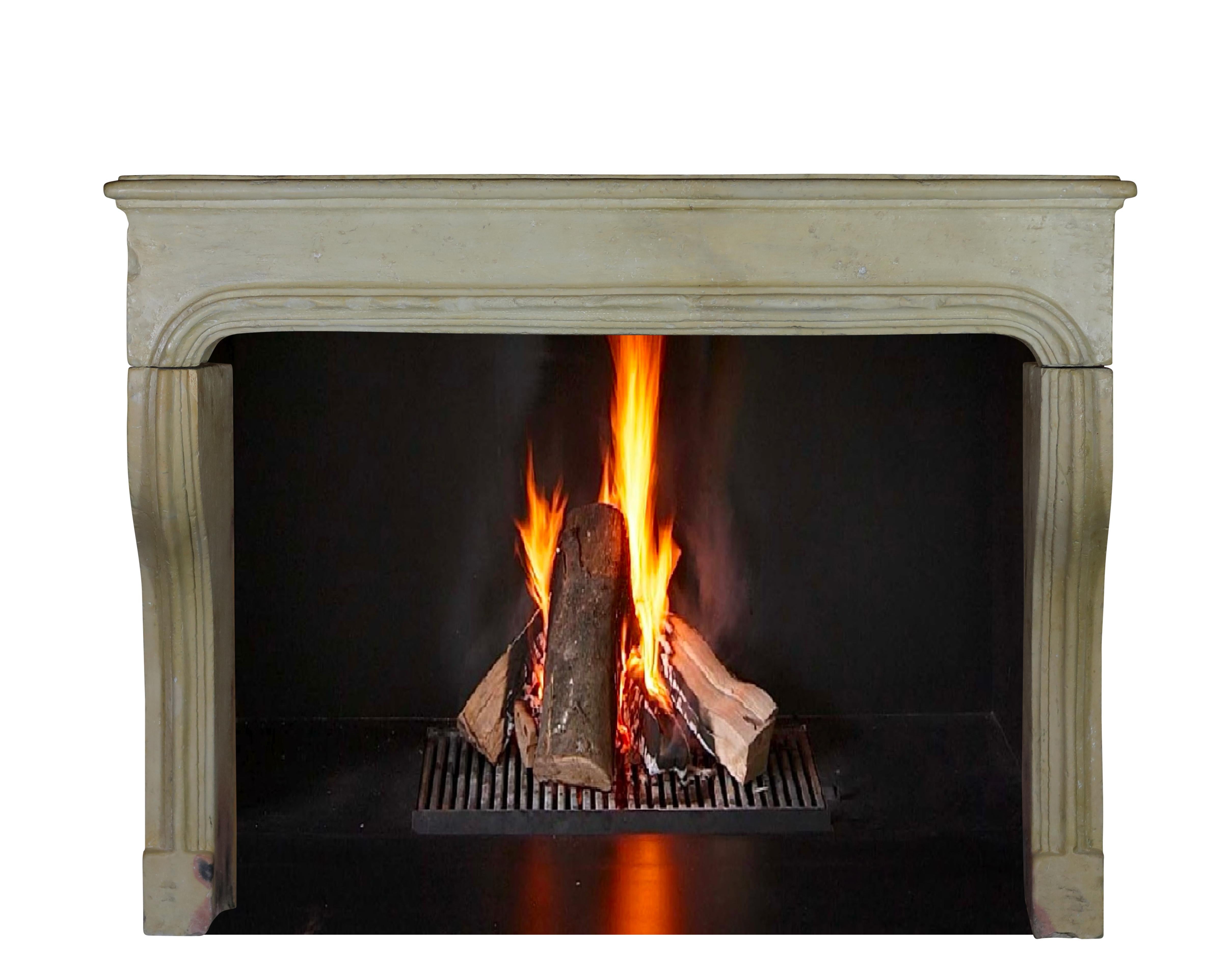 Limestone 18th Century French Farmhouse Interior Stone Fireplace Mantel
