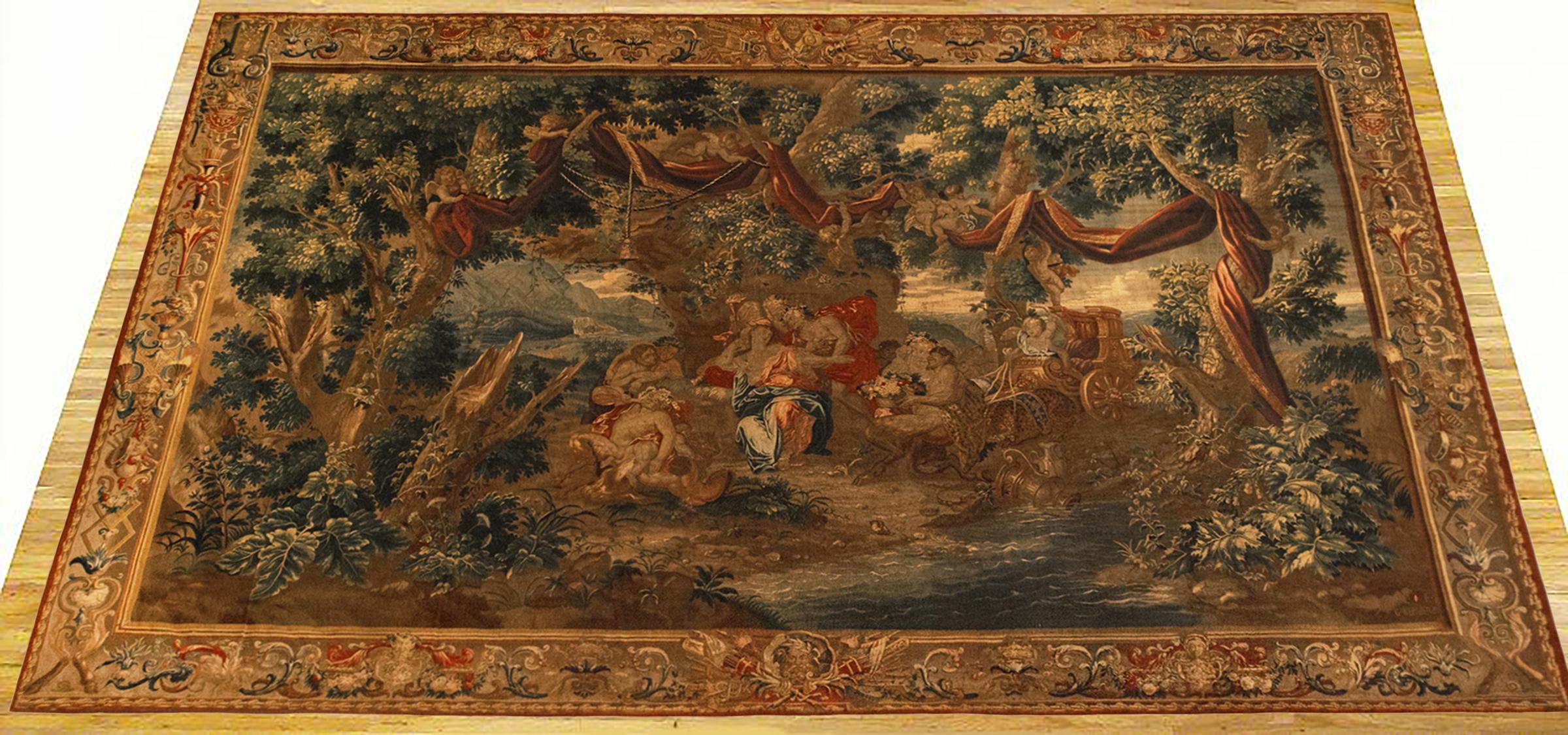 An 18th century French Felletin chinoiserie mythological tapestry, size 11'6