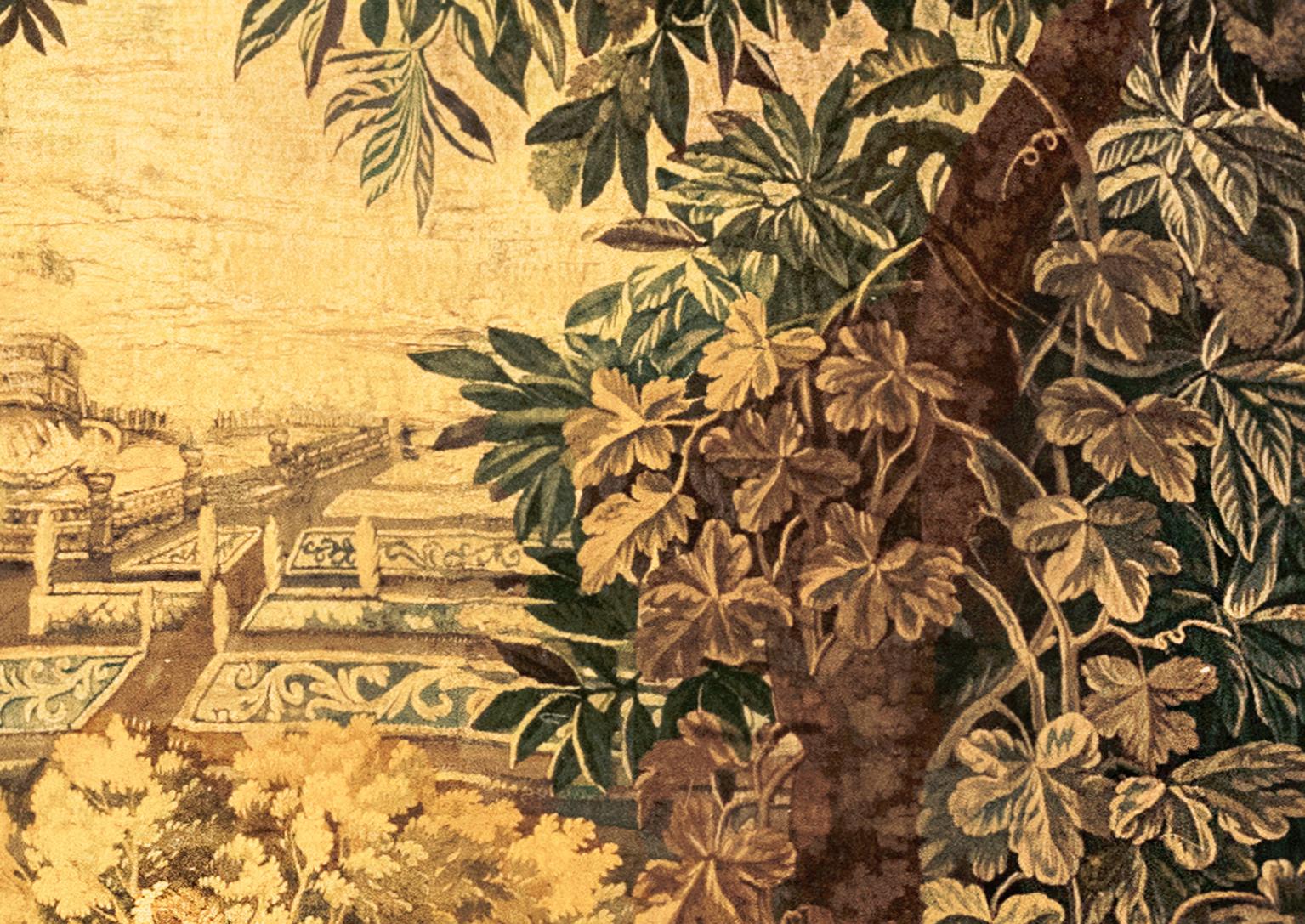 18th Century and Earlier 17th Century French Antique Verdure Landscape Tapestry w/ a dog &  a pheasant