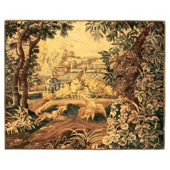 17th Century French Antique Verdure Landscape Tapestry w/ a dog &  a pheasant