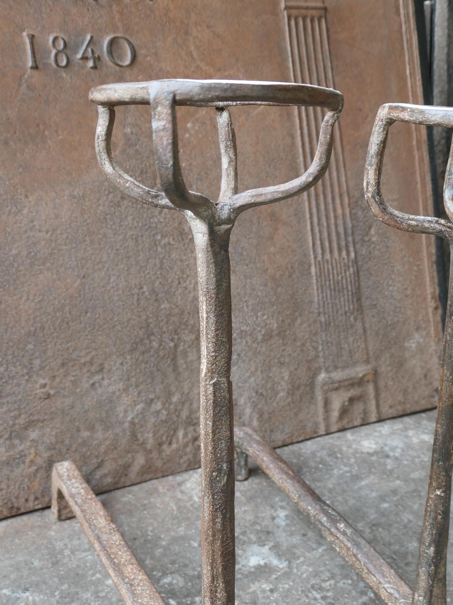 Wrought Iron 18th Century French Fire Andirons, Gothic Style For Sale