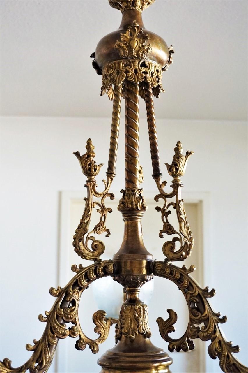 18th Century French Fire-Gilded Bronze Electried Church Chandelier For Sale 3